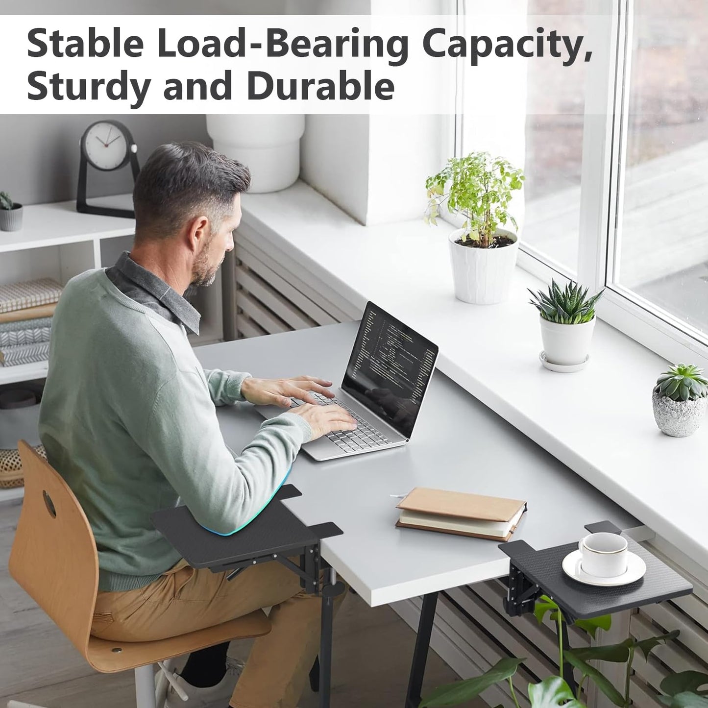 Ergonomics Desk Extender Tray, 20x24x1cm Foldable Desk Extension Table Mount Arm Rest Shelf Without Punching Computer Keyboard Support Stand for Dorm