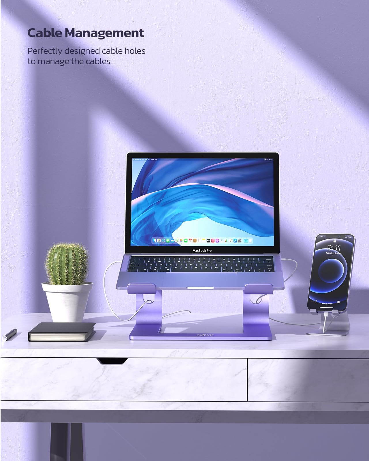 NULAXY Ergonomic Aluminum Laptop Stand - Detachable Riser for 10-15.6” Laptops (Purple)