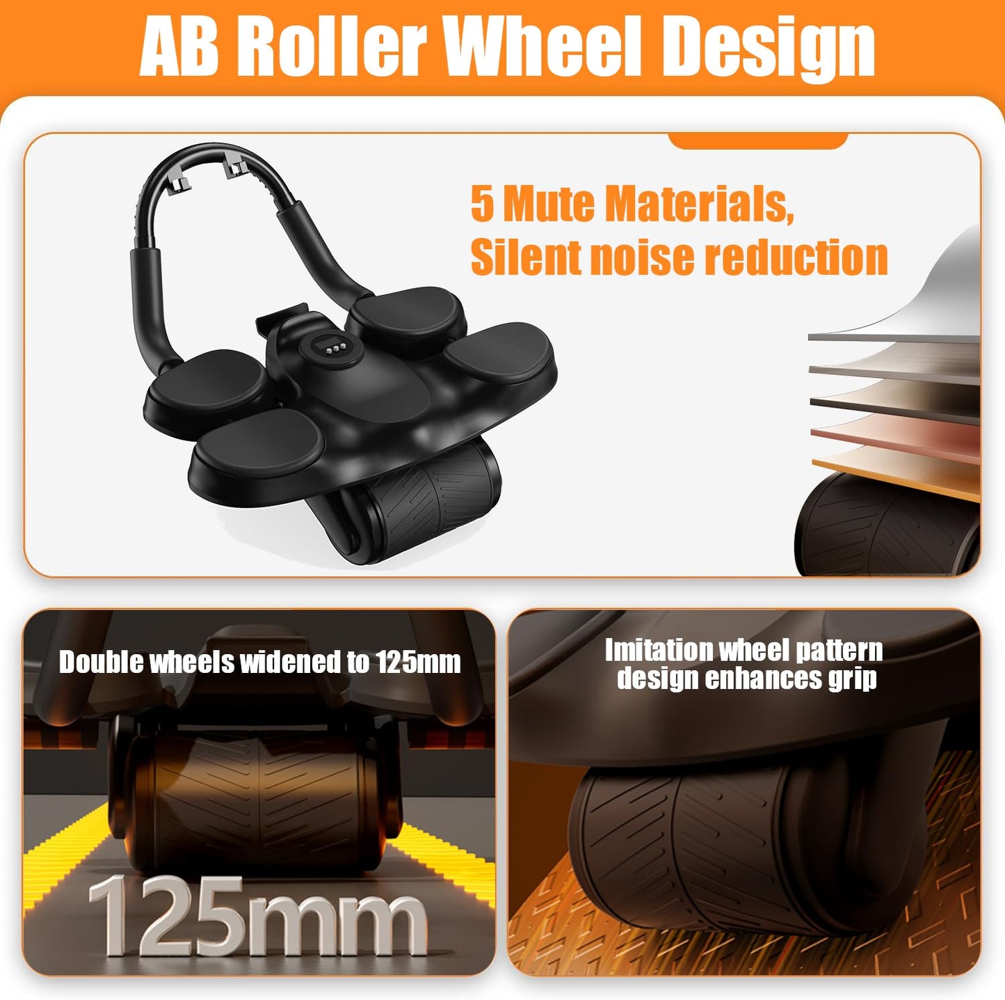 WLZP Ab Roller Wheel,1.5M Automatic Rebound Abdominal Wheel with Knee Mat & Timer, Ab Roller Exercise Wheel with Adjustable Elbow Support