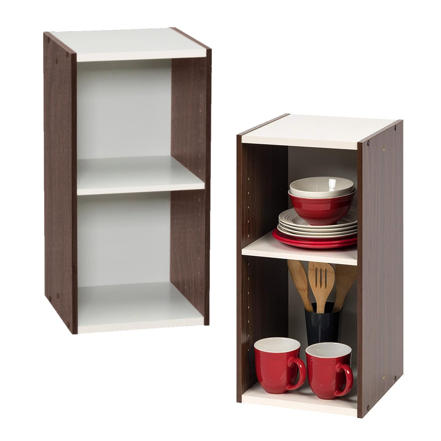 Amazon Brand - Movian 2 tier MDF modular bookcase, Brown/White, 30 x 29 x 60 cm