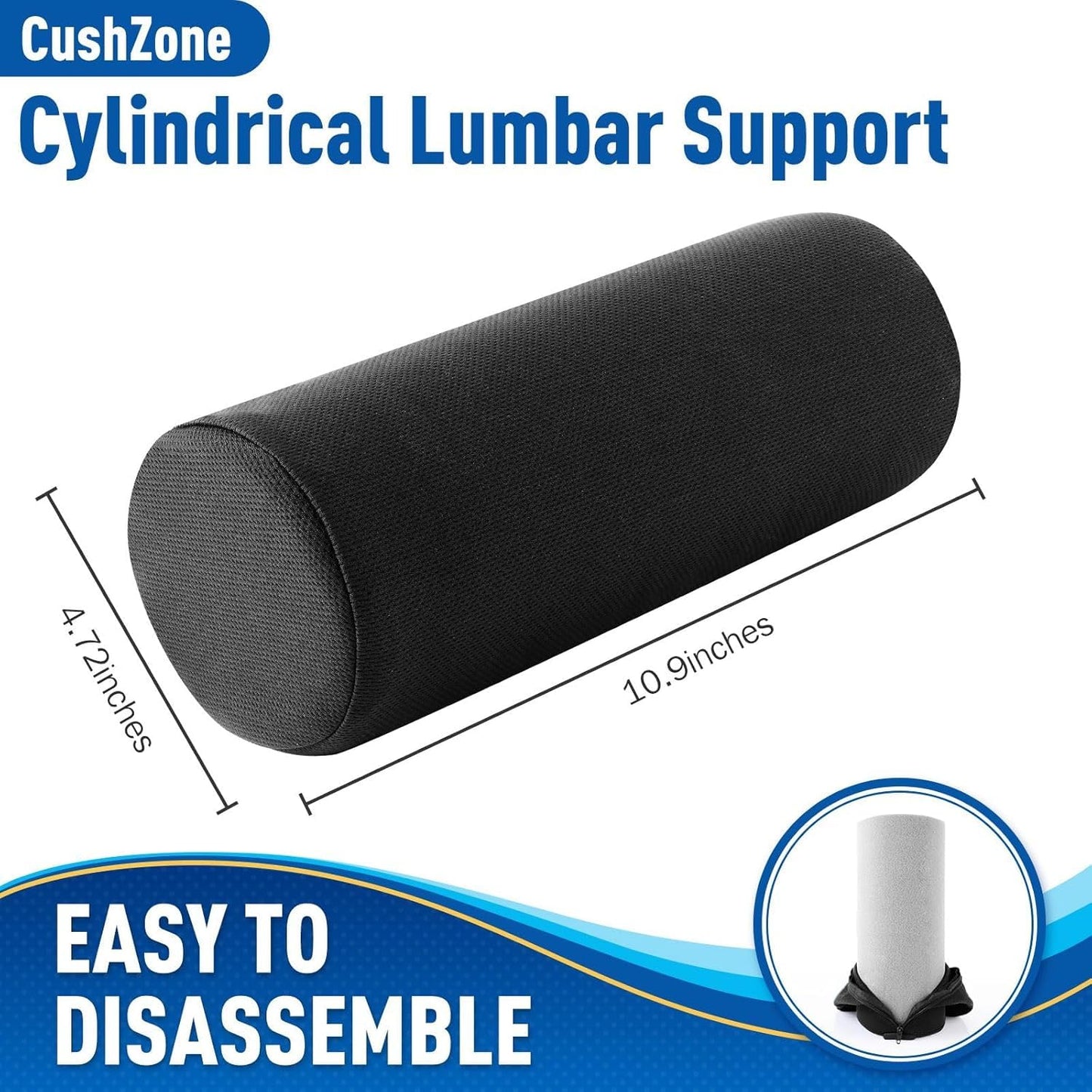 Lotusland Lumbar Roll Pillow for Lower Back Pain Relief – Memory Foam Lumbar Support Pillow with Washable Cover & Elastic Strap