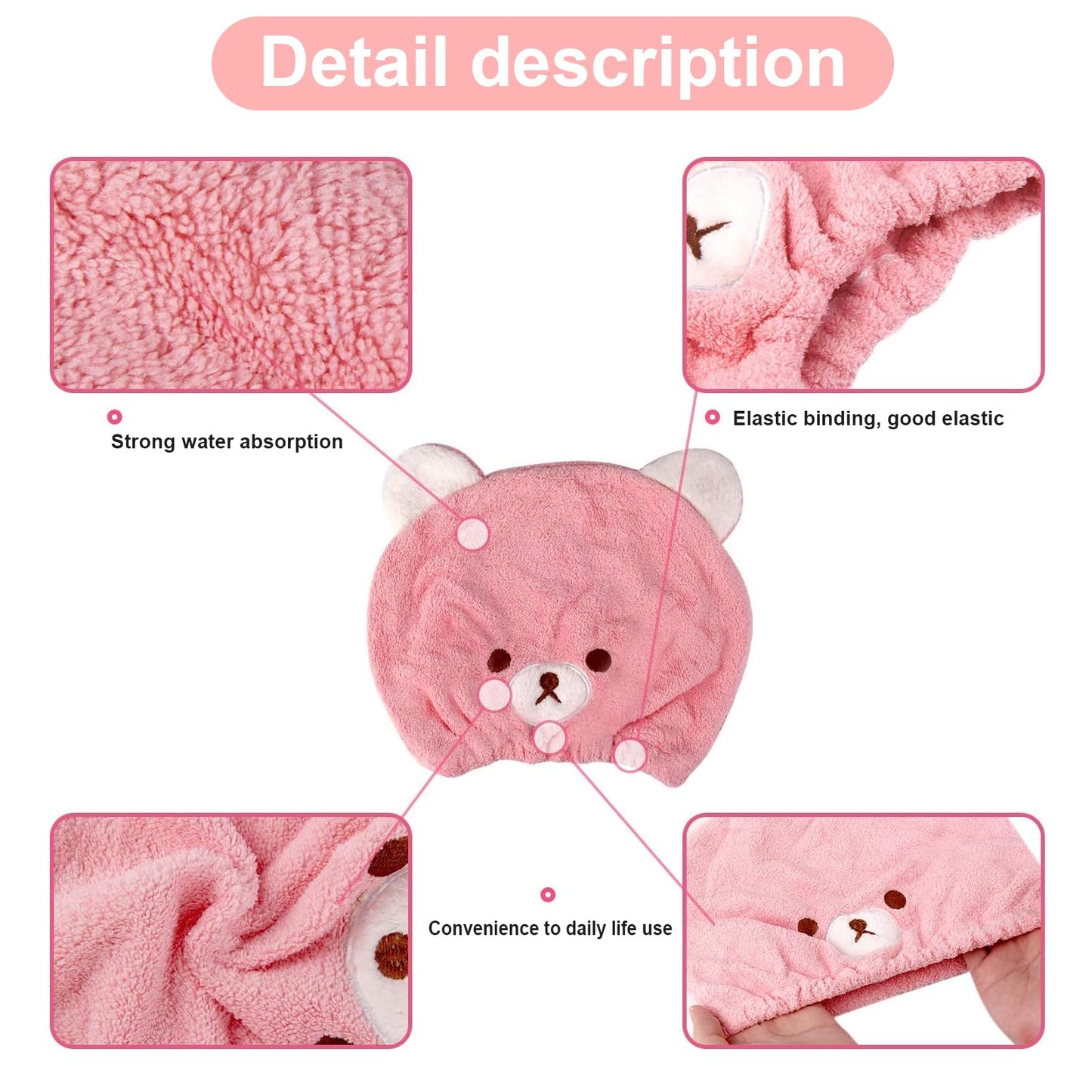 VIDSTW LIUYIDM Hair Towel Wrap Kids' Hair Drying Cap 3 Pieces 24 x 18 CM
