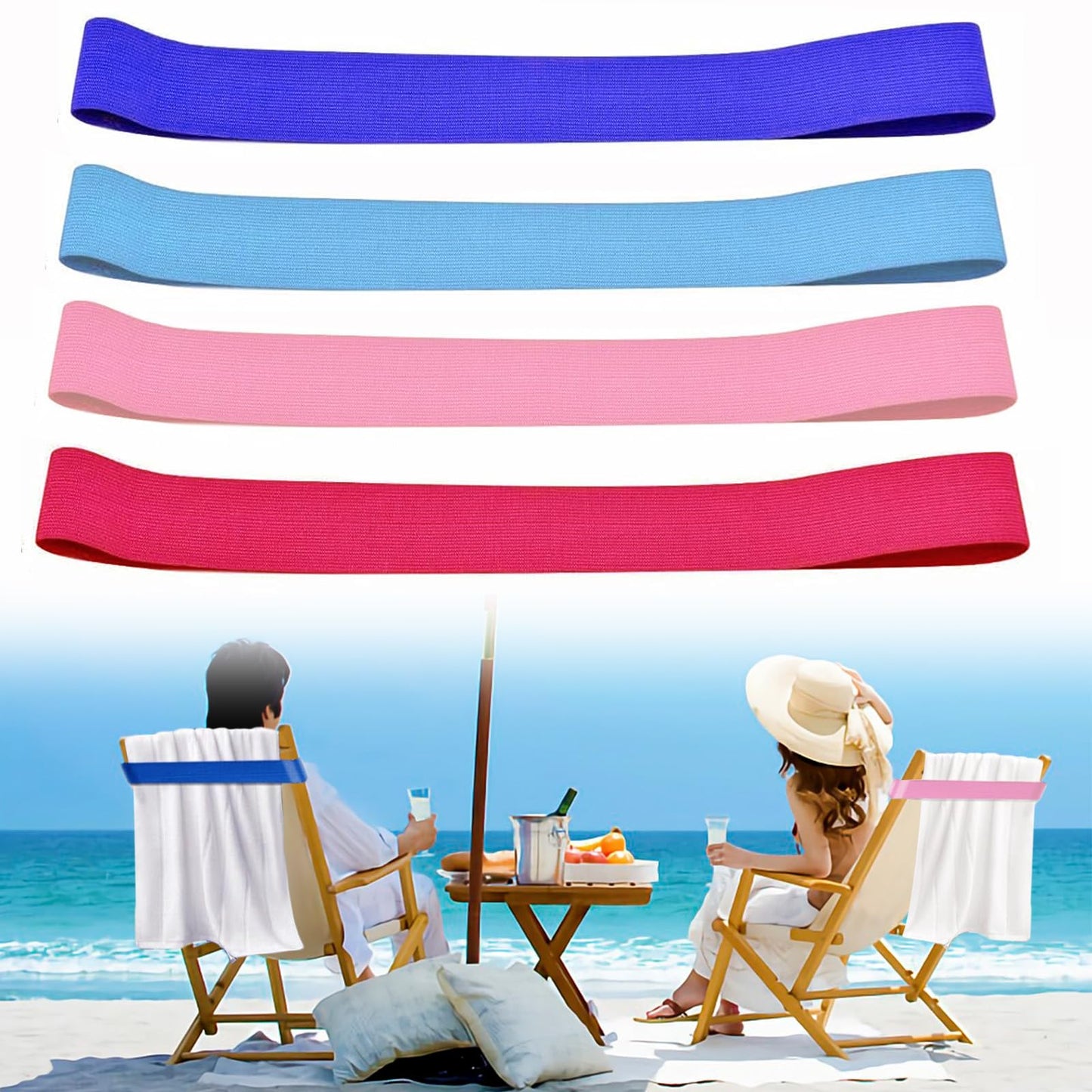GEMMAHW 4Pcs Beach Towel Bands for Sun Loungers, Elastic Bands for Sunbed Towel, Windproof Sun Lounger Straps