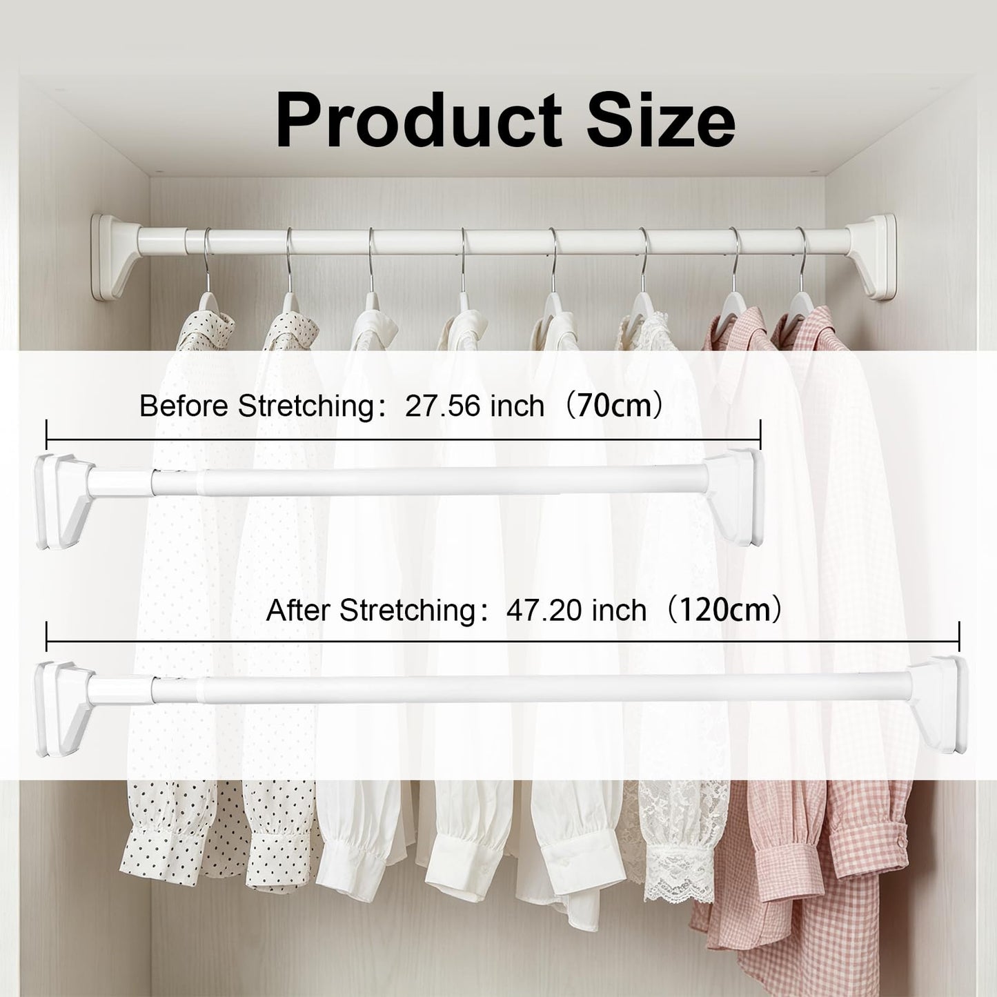 Heavy Duty Tension Pole, Extendable Curtain Rod No Drill - Telescopic Adjustable Rods for Window or Door, Strong Support for Clothes Hanging