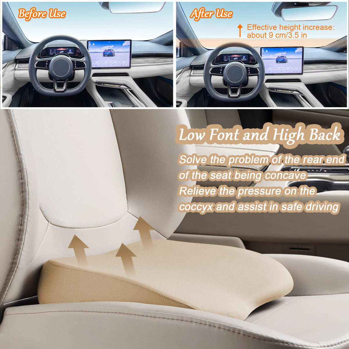 Rngwxoe 2 in 1 Wedge Car Cushions or Lumbar Support for Driving - 3.5 Inches Soft Memory Foam Driver Seat Cushion for Car Truck