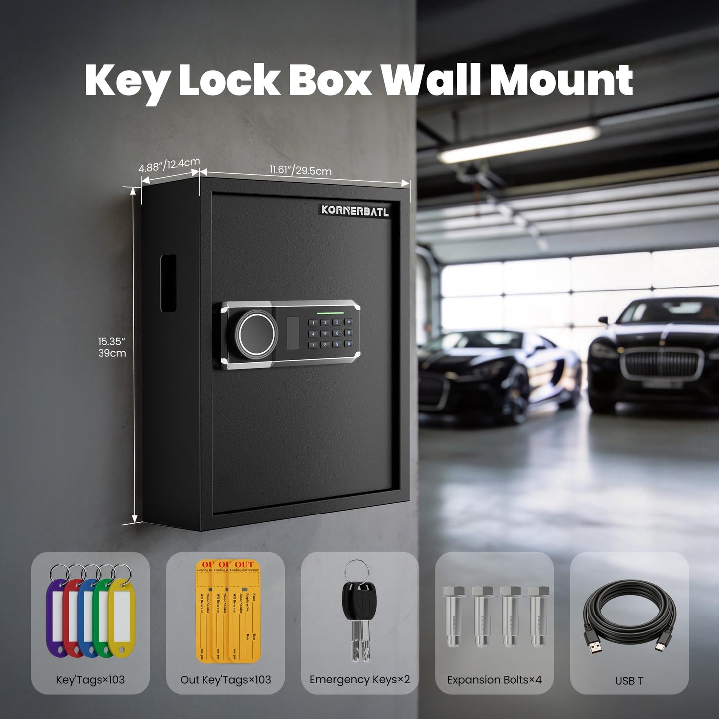 KornerBatl Electronic 103 Key Safe Wall Mounted, Key Lock Box With Code