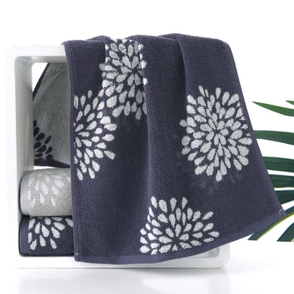 Pidada Hand Towels Set of 4 Hydrangea Floral Pattern 100% Cotton Absorbent Soft Decorative Towel for Bathroom Light Grey & Denim Blue