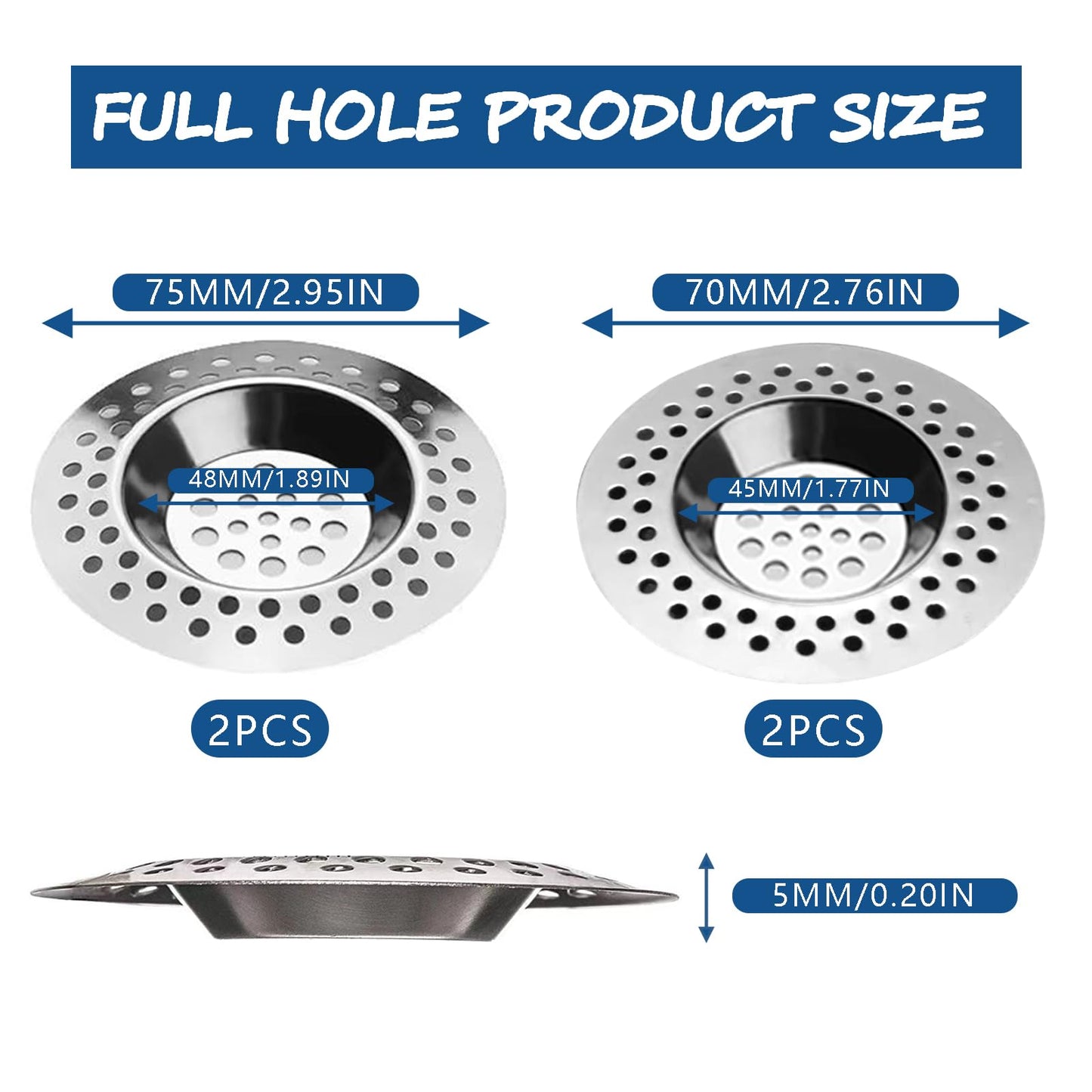 GOTFUN 10Pcs Stainless Steel Kitchen Sink Strainer Plug, Drain Hair Catcher for Shower Drain, Bath Drain Protector, Hair/Food Catcher for Kitchen