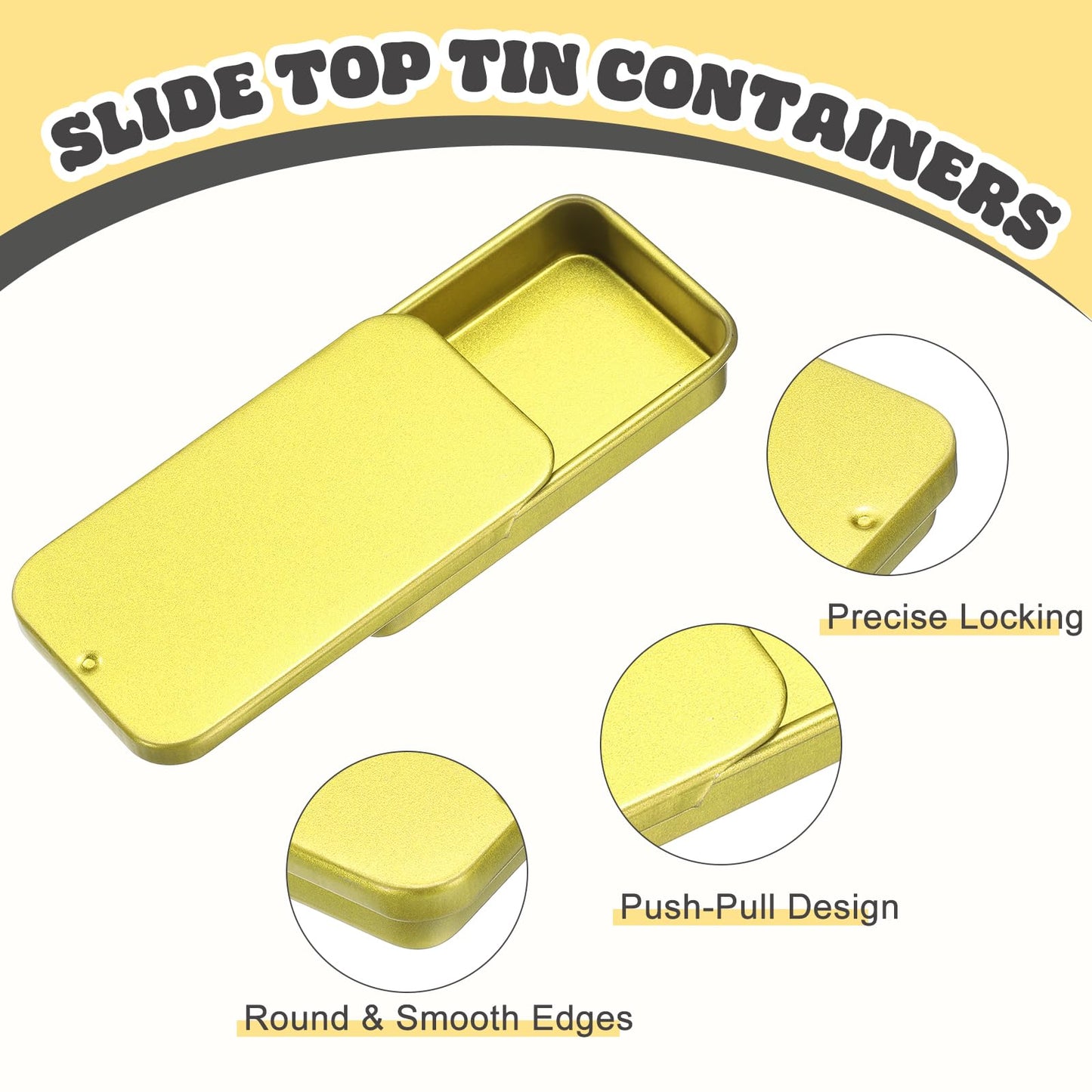 sourcing map 10Pcs Slide Top Tin Containers, Mini Metal Empty Tins Box with Sliding Lids, 2.4"x1.3"x0.4" Rectangular Storage Organizers for Lip Balm