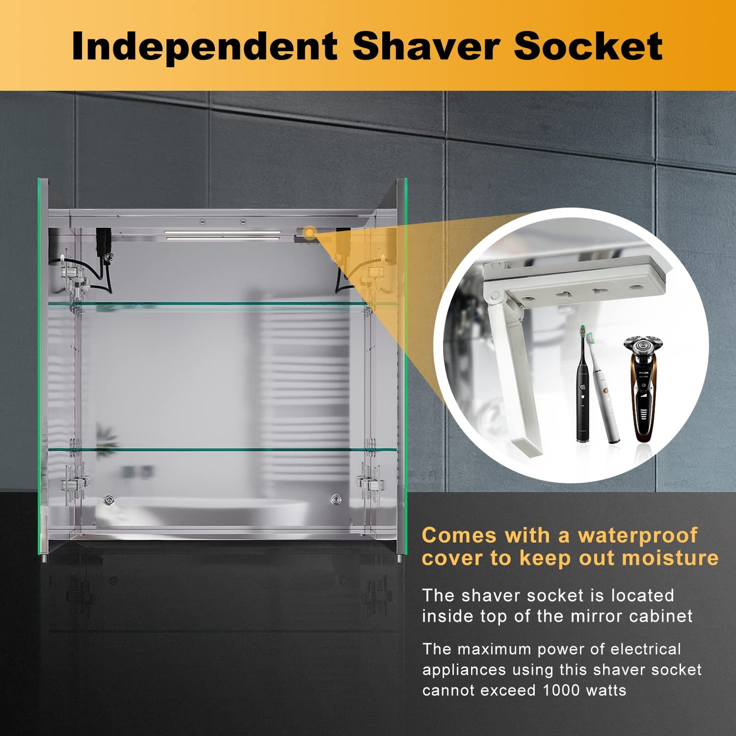 ELEGANT Modern LED Bathroom Mirror Cabinet with Shaver Socket, 630x650mm