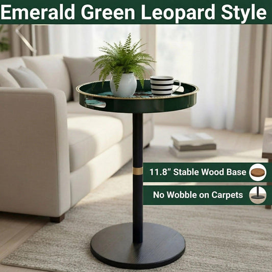 Simmer Stone Boho Round Side Table With Tray Top, Pedestal Drink Table for Small Spaces, Aesthetic Accent Nightstand for Living Room, Corners