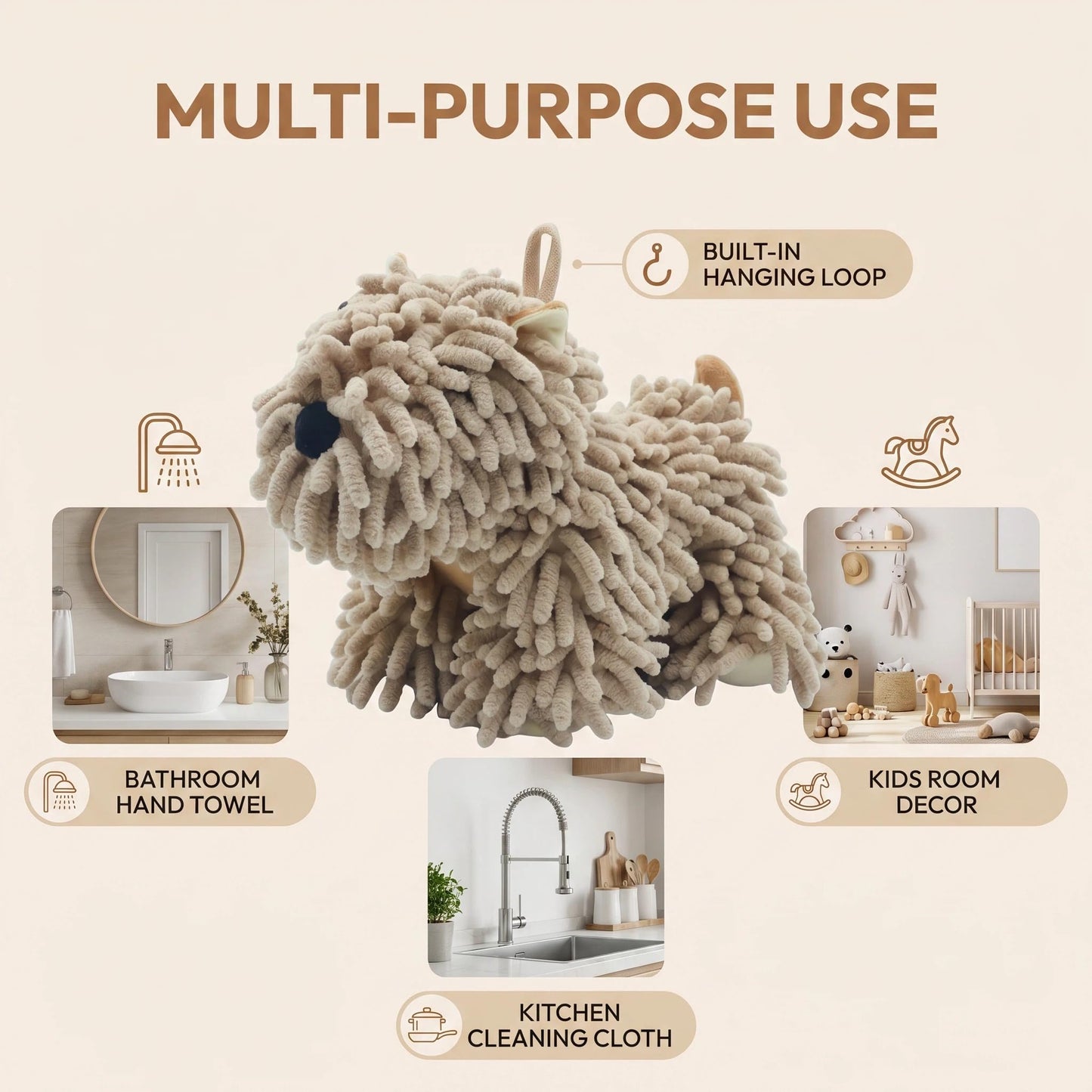 FILOEEX Cute Dog Shaped Chenille Hand Towel, Ultra Soft Highly Absorbent Fluffy Hand Towel