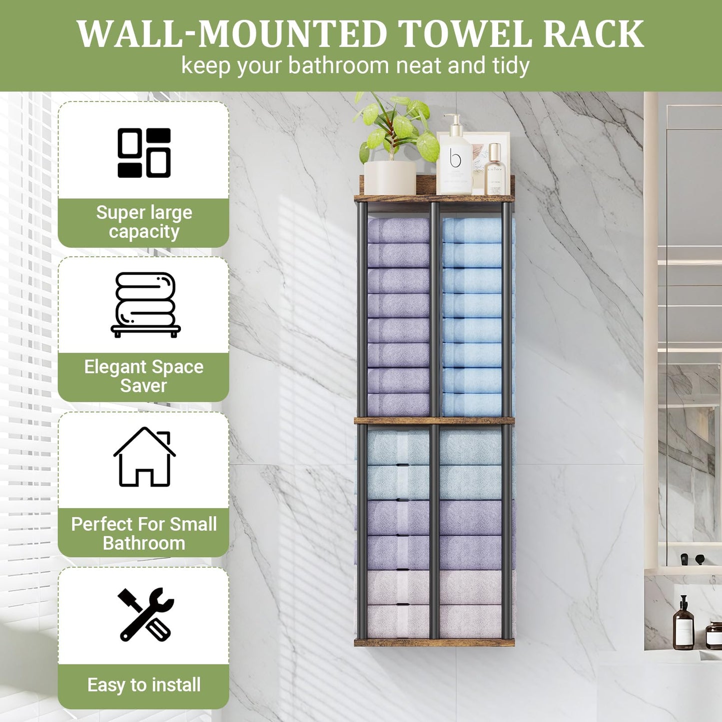Large Capacity Three-Layer Towel Racks for Bathroom Wall Mounted, Updated 3 Bar Bath Towel Holder for Bathroom Wall