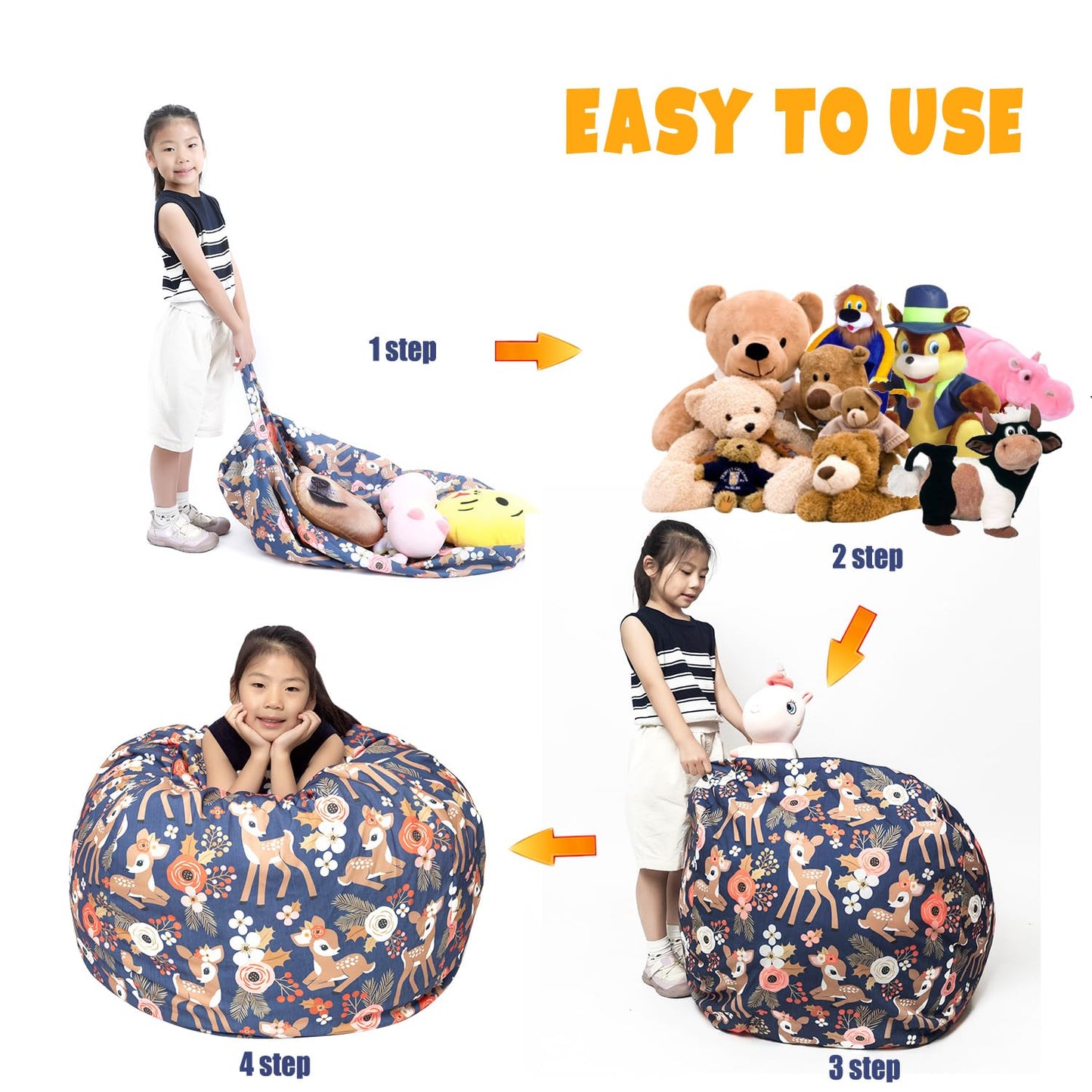 Round Bean Bag Cover Only without Filling, Large Stuffed Animal Bean Bag Storage, Bean Bag Chair Cover