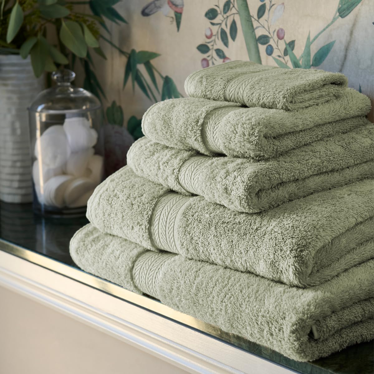 Christy Renaissance 2 Bath Sheets Set | Thyme Green | 100% Egyptian Cotton Pile | Luxuriously Soft and Super Absorbent | 675 GSM