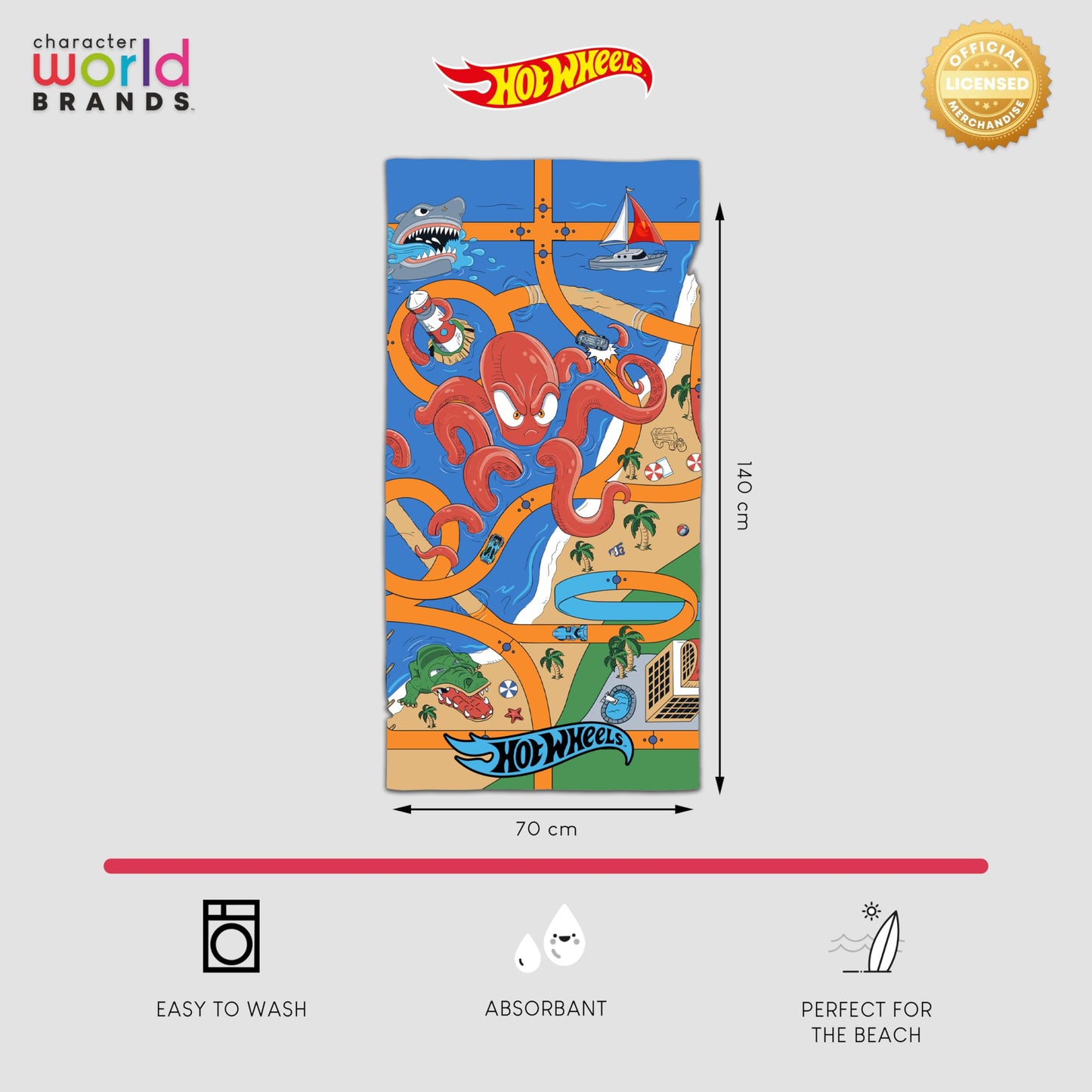Character World Hot Wheels Officially Licenced Kids Towel | Super Soft Feel | Creature Design | Perfect The Home, Bath, Beach & Swimming Pool