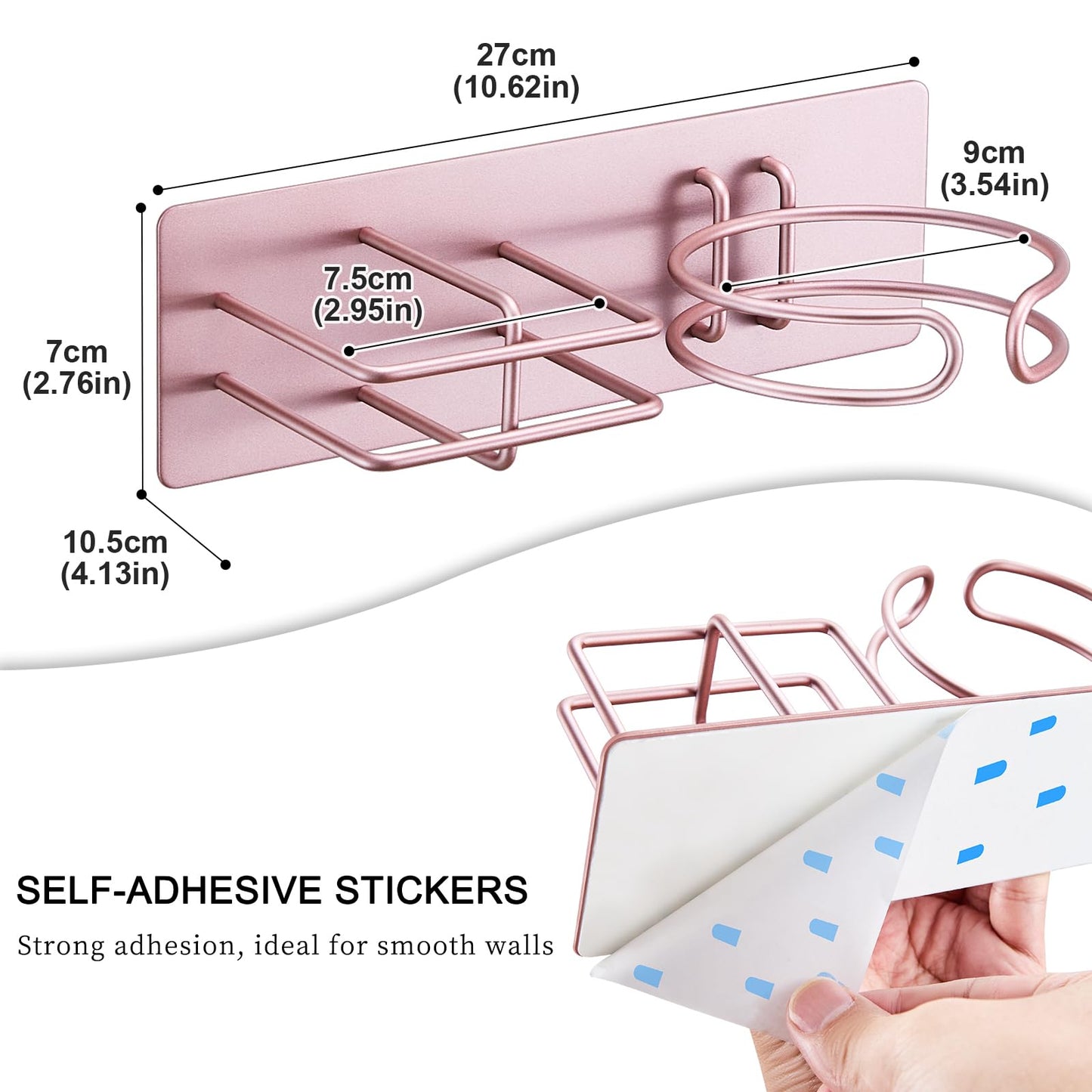 XILIMEN Hair Dryer and Straightener Holder Wall Mounted, Self Adhesive Metal Blow Dryer and Flat Iron Curler Storage Organiser Stand for Dressing