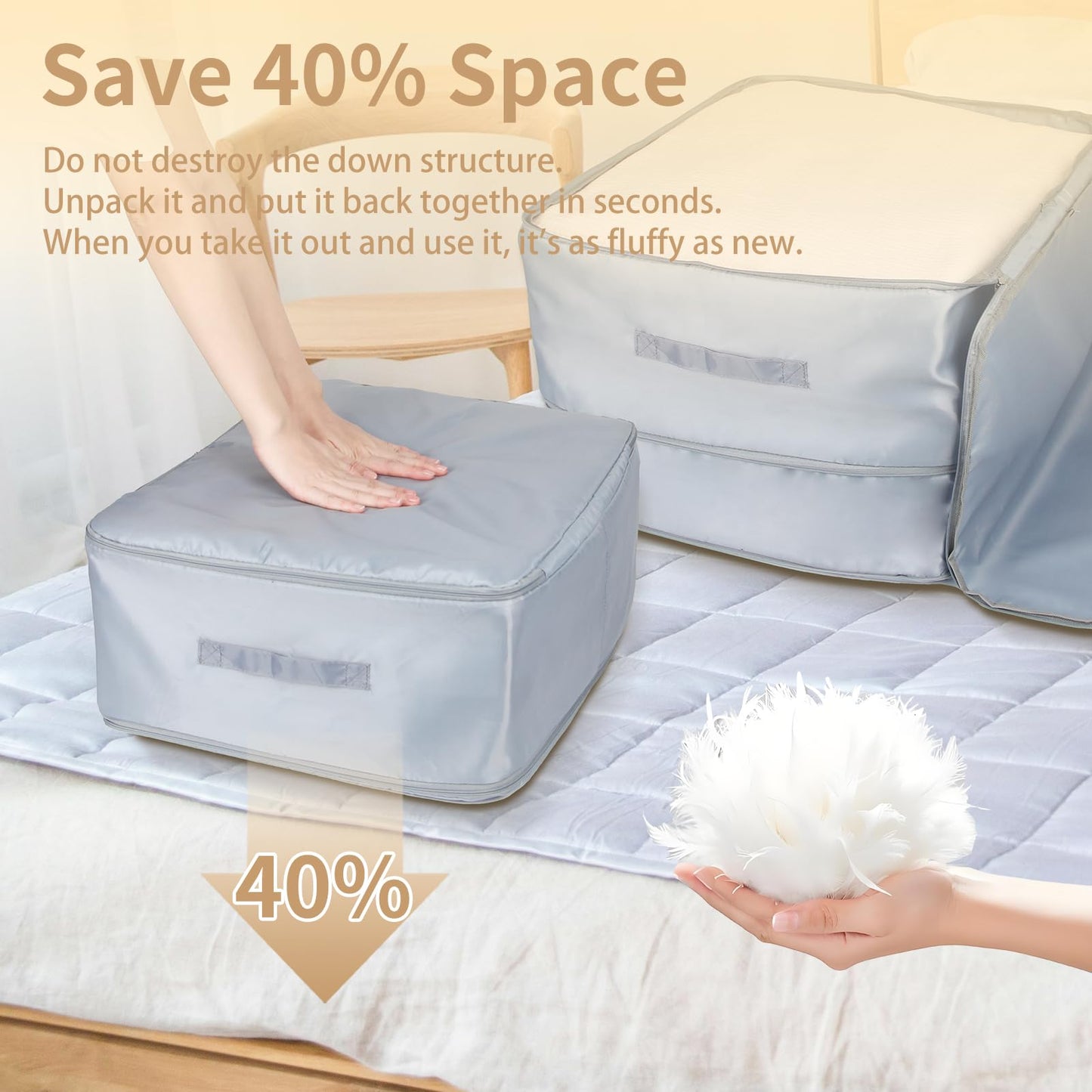 Self-Compressing Storage Bag, Large Movable Duvet Organiser, Grey
