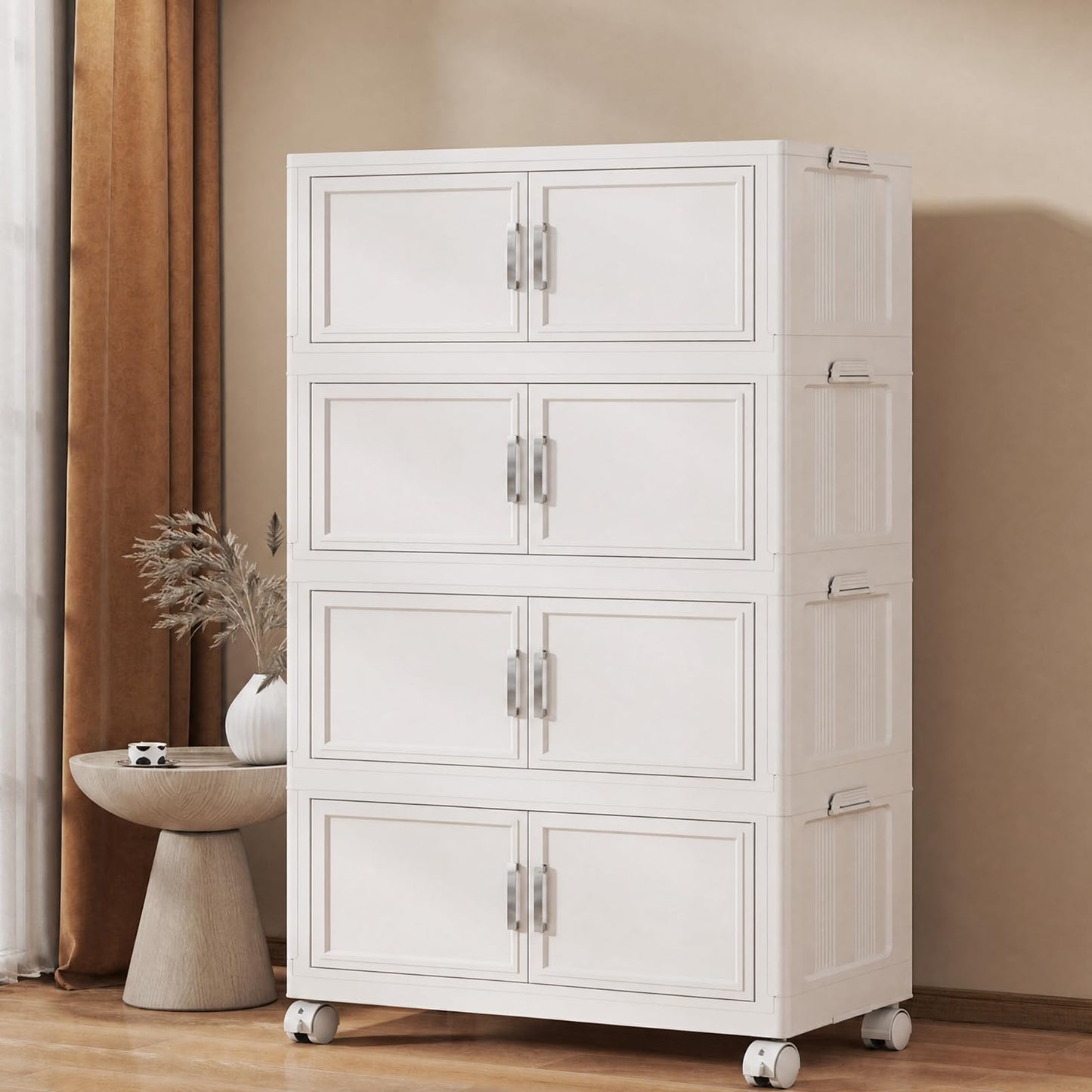 Naviconvex Storage Boxes with Lid, 60L*4 Tier Plastic Storage Box with 1 Lid, Foldable Boxes, Stackable Drawers with Wheels