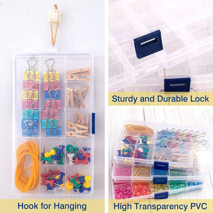 PATILWON 3Pack Small Plastic Storage Boxes Grids Organizer with Movable Dividers, Adjustable Compartment for Earring Rings Button Beads Screw