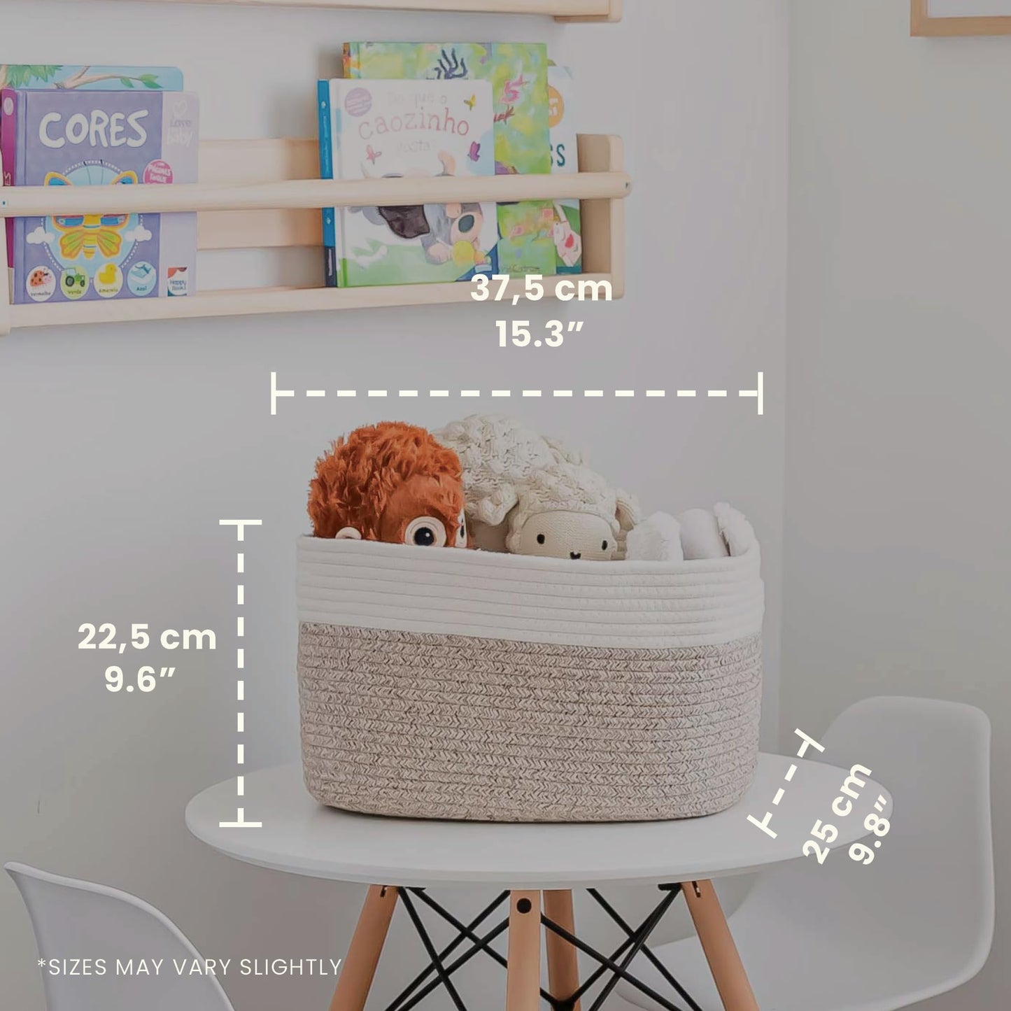 OrganiHaus Set of 3 Bathroom Storage Baskets for Shelves, Cotton Rope Basket for Towels, Toys, Baby Items, White & Brown Blanket Organizer