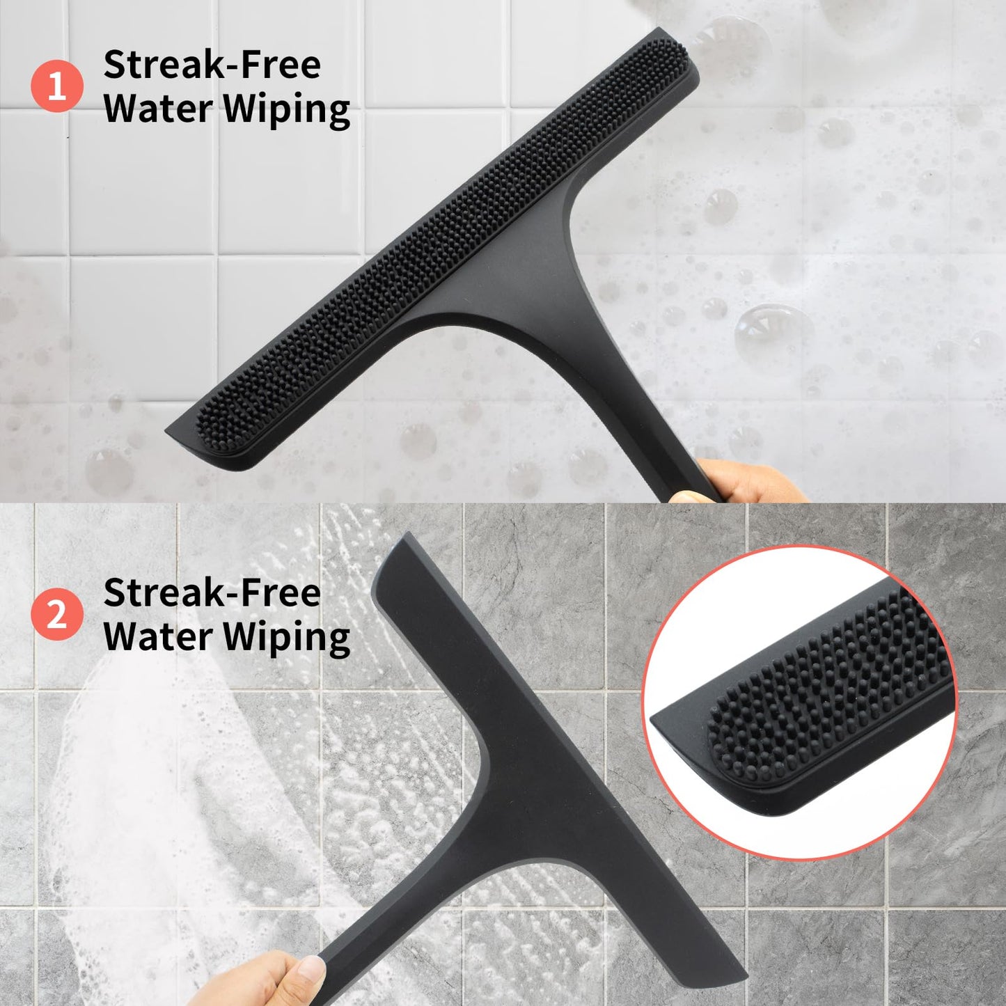 Shower Squeegee For Glass Doors With Built-In Hook All-In-One Silicone Squeegee Rubber Screen Wiper For Window Bathroom Cleaner Scraper Showers