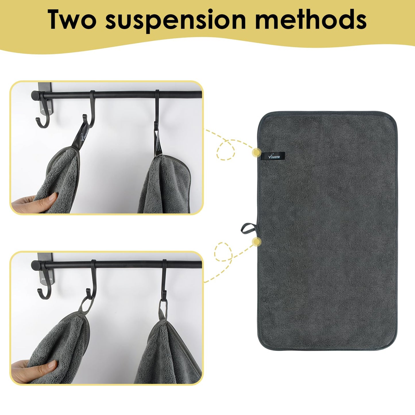 VIVOTE 3pcs Hand Towels for Bathroom Small Hand Towel with Hanging Loop