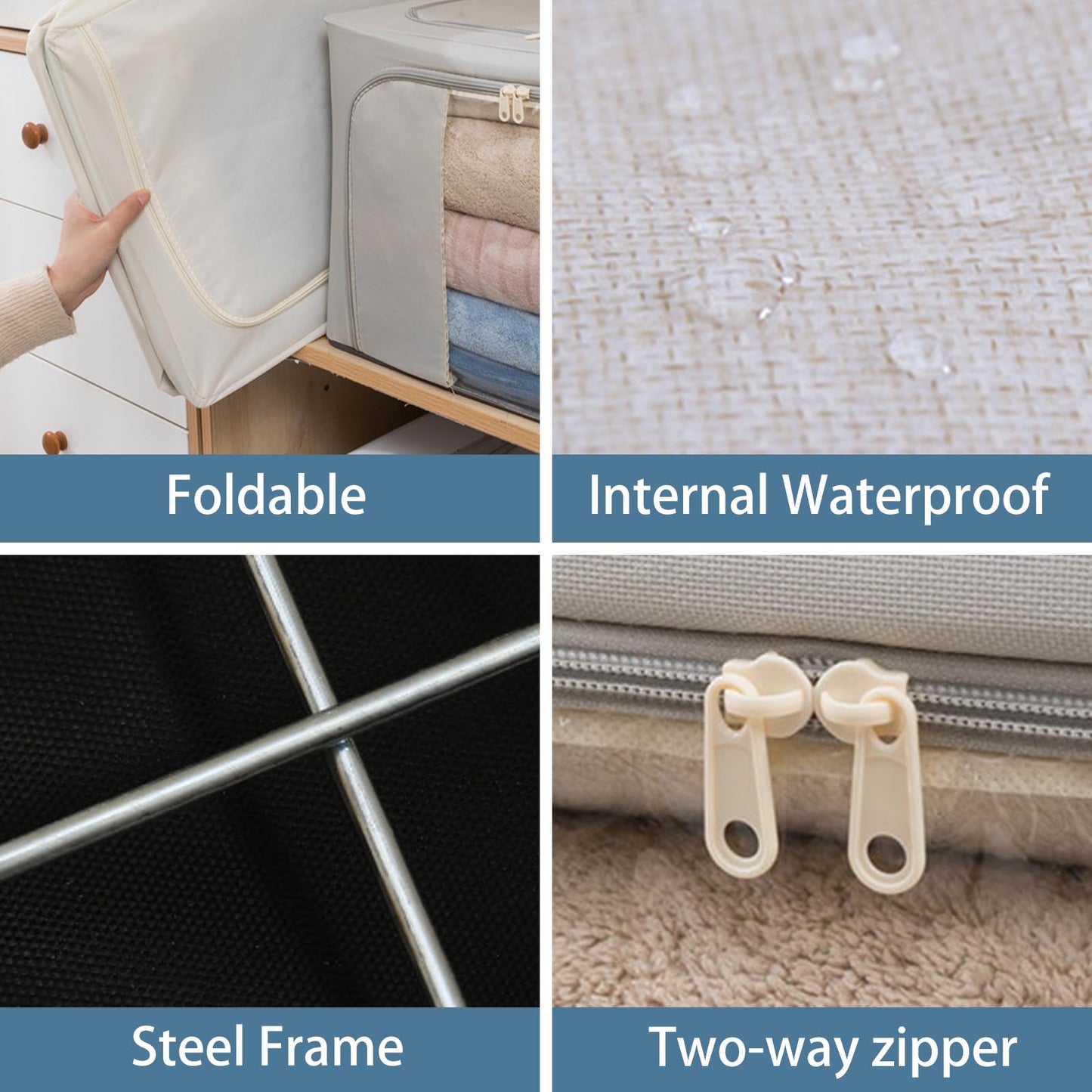 Goesort 3 Pack Clothes Storage Boxes with Steel Frame Support, 66L Moving Bag Wardrobe Storage Organiser Packing Boxes for Moving House with Clear