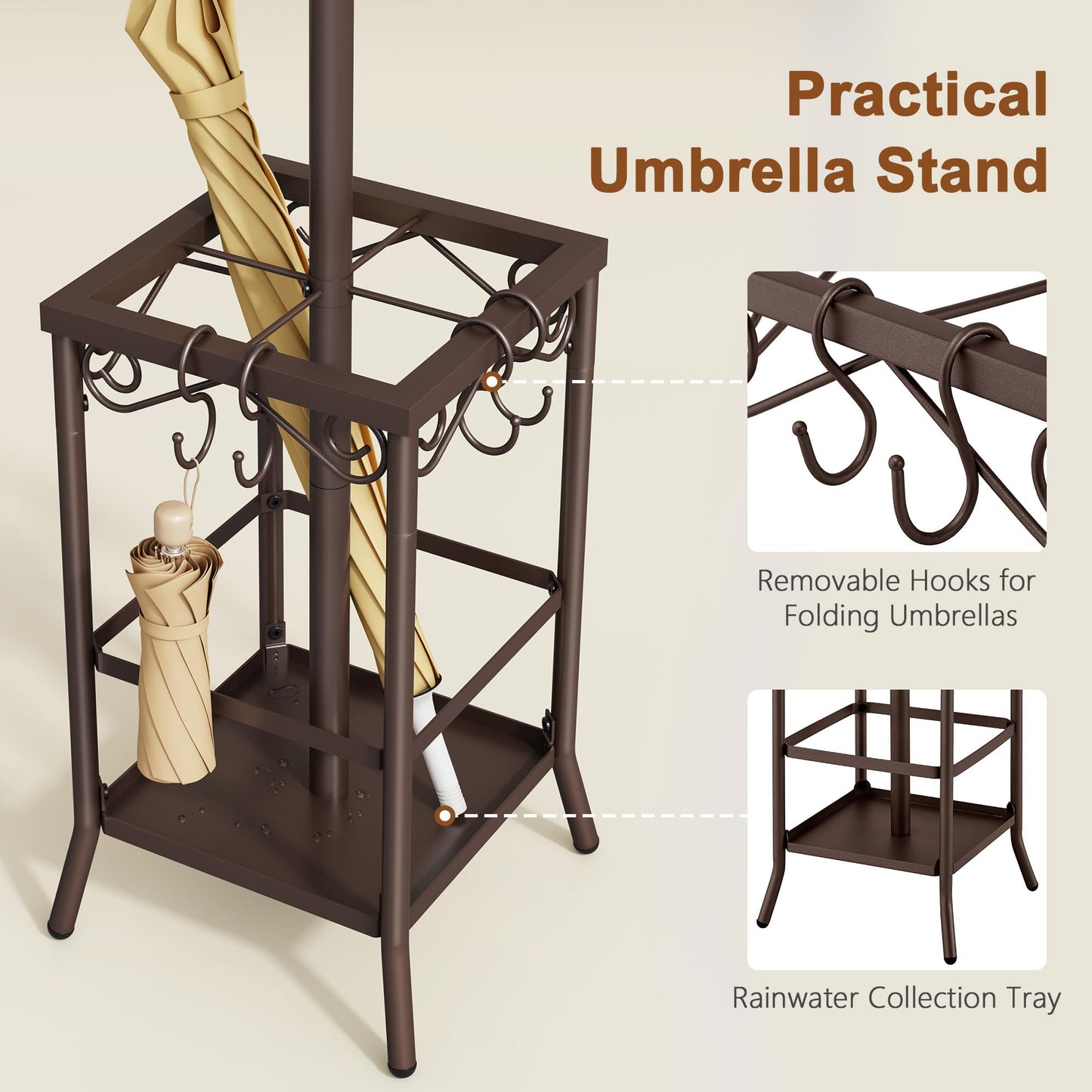 Hoctieon Coat Rack Freestanding, Coat Tree with Umbrella Holder, Metal Coat Rack Stand with 12 Hooks, Standing Coat Hanger Stand