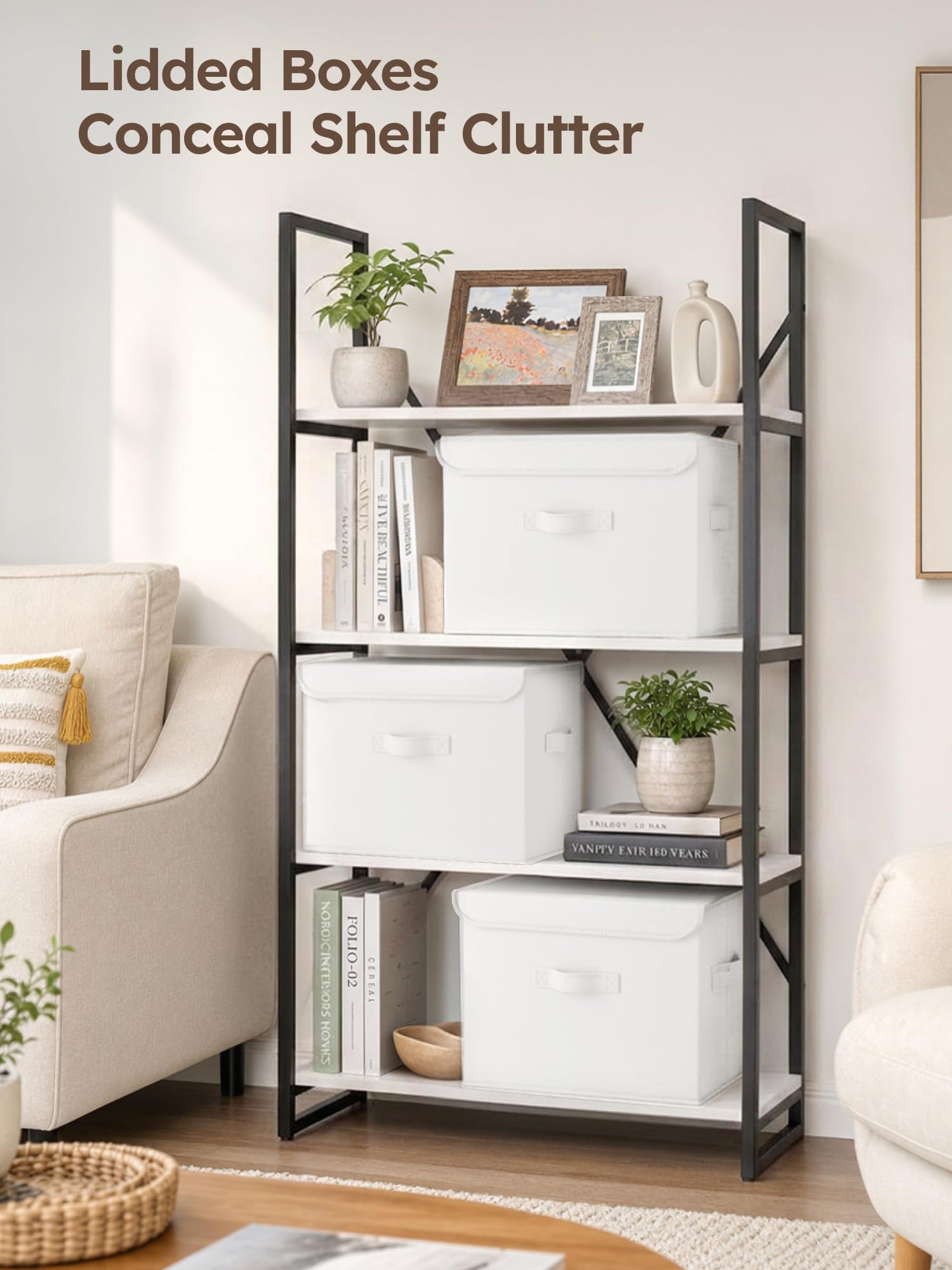 Homsorout Foldable Storage Boxes with Lids - Wardrobe Organiser Bin with Handle Large Fabric Basket Containers for Clothes, Book, Shelf, Office