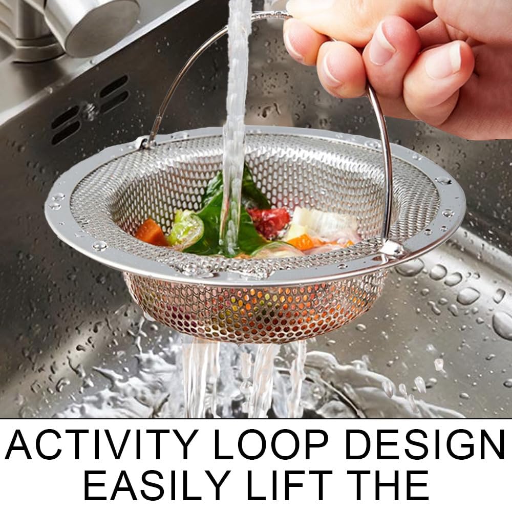 Azlanway Sink Strainer Kitchen Sink Stainless Steel with Handle, Pack of 2 Sink Strainer 11 x 8 x 2.3 cm, Kitchen Drain Protection