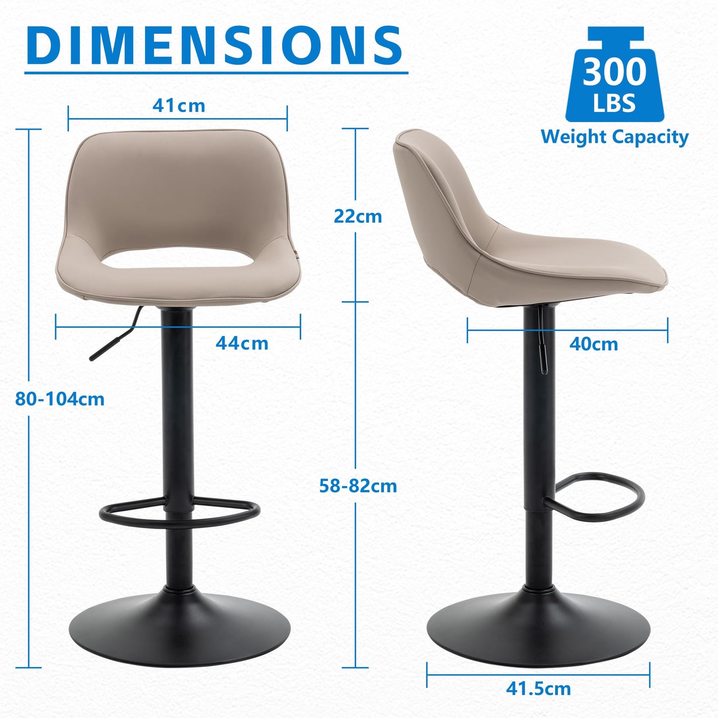 YOUNIKE Modern Swivel Bar Stools Set of 2, Adjustable Counter Height Faux Leather Upholstered with Back for Kitchen Island, Khaki