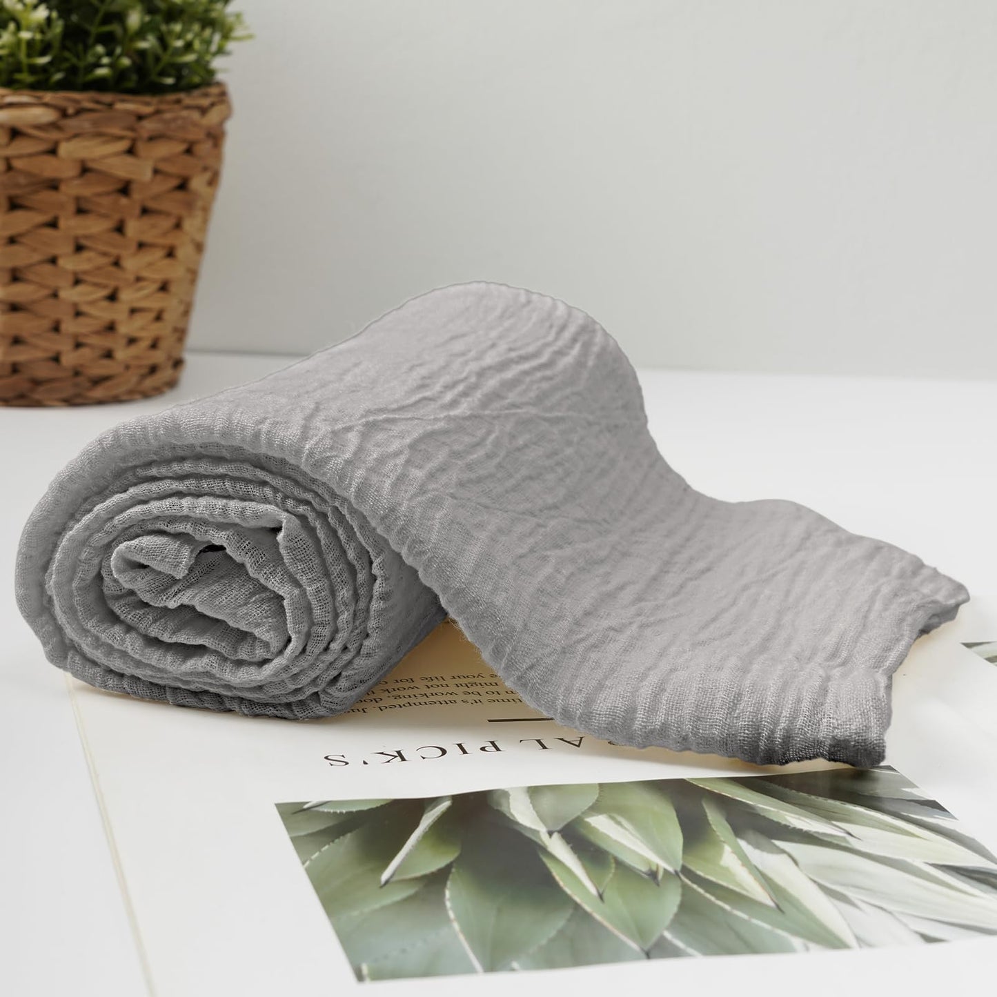 HSOFTIFY 100% Pure Linen Bath Towel with Pleated for Bathroom, Light Gray