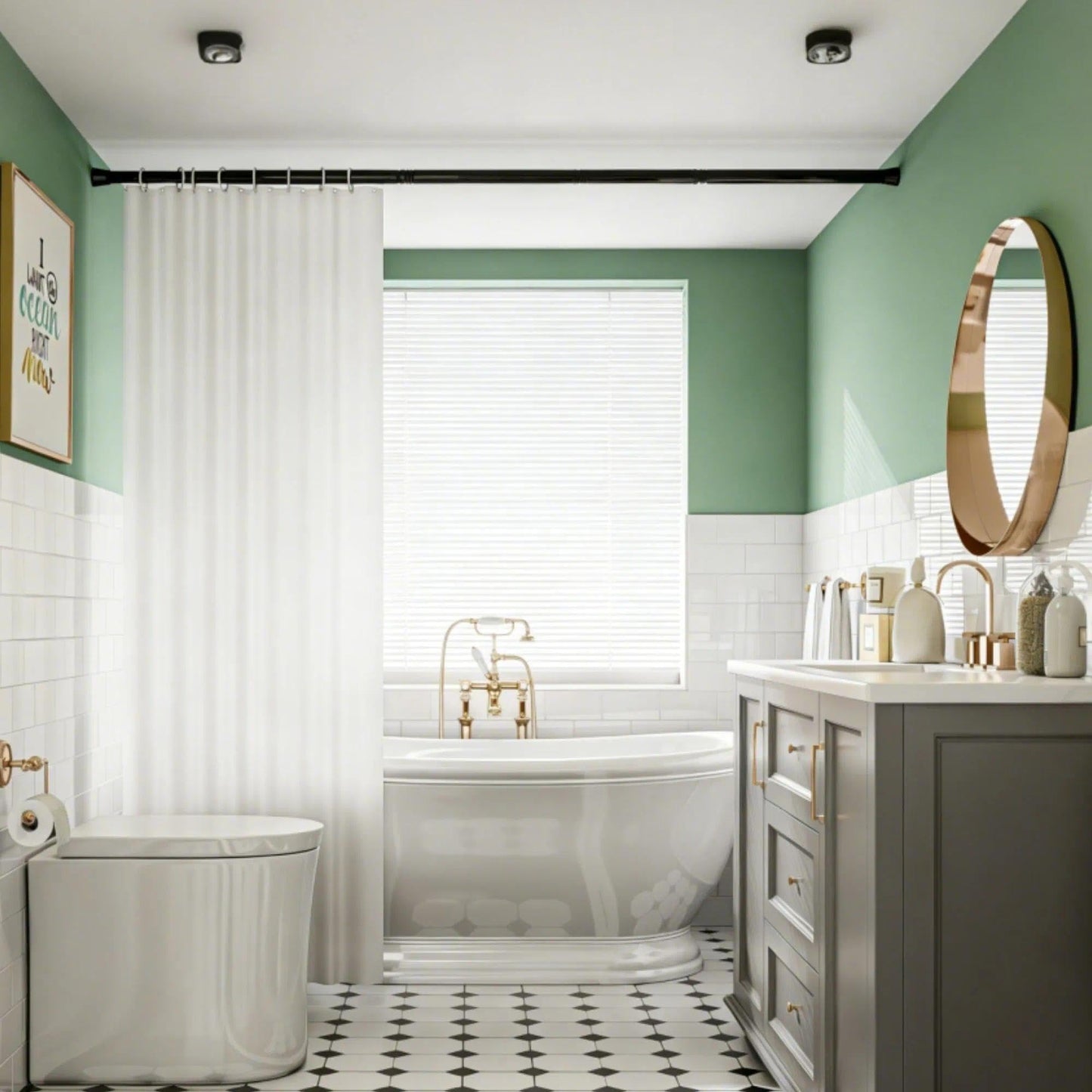 Tension Rod Shower Curtain Pole No Drilling Spring Loaded Tension Rods Adjustable Curtain Pole Extendable Wardrobe Pole For Clothes White 83-190Cm