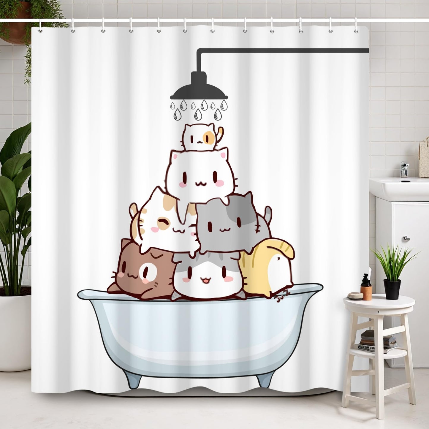 Ttincceer 152x183cm Cute Cat Shower Curtain Cartoon Cat in Bathtub Shower Bath Curtain Waterproof Funny Animal Pets Shower Curtains Washable Bathtub