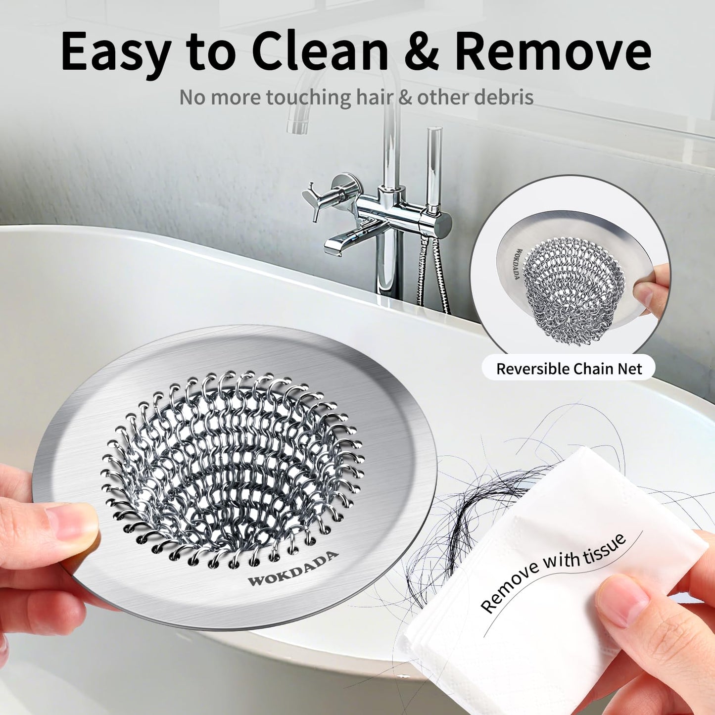 WOKDADA Shower Drain Cover, 4.4" Anti-Clog Hair Catcher for Shower Drain
