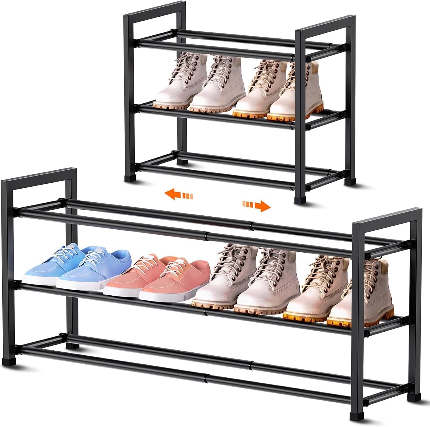 Bumusty 3 Tier Expandable Shoe Rack, Black