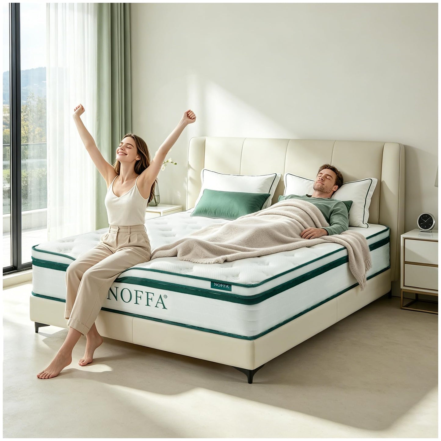 NOFFA Double Mattress 4FT6 | 12" Double-Size Hybrid Mattresses | 7 Zone Orthopedic Mattresses Include Memory Foam & Pocket Springs - Soft