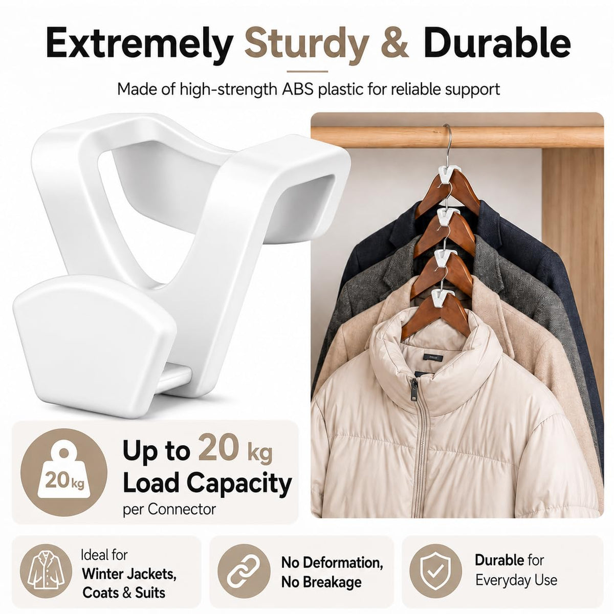 HOUSE DAY Space Saving Hangers 20 Pack, Smart Hangers for Clothes, White