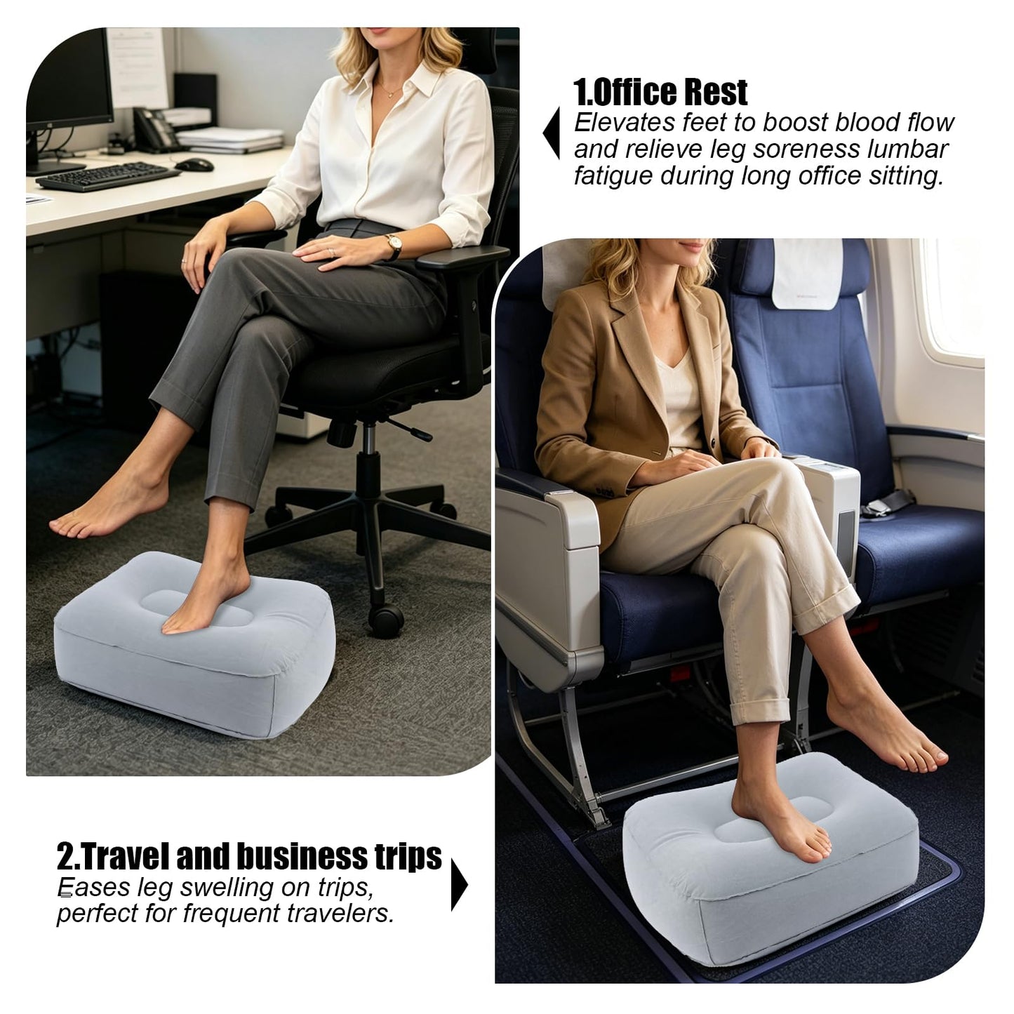 Inflatable Foot Rest for Travel 2 Pack, Inflatable Foot Rest Pillow for Car Office Home (Grey)