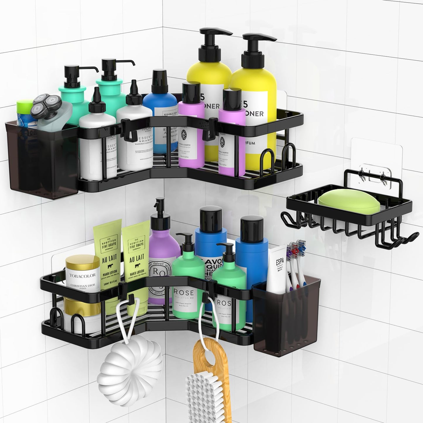 IMURZ Bathroom Storage Shower Caddy, 5 Pack Bathroom Organiser Corner Shelves with Soap Holder & Toothpaste Holder