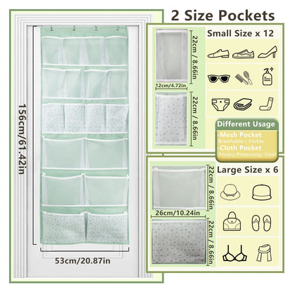 18 Pockets Over Door Storage Organiser,Back of Door Hanging Pocket for Shoes,Sock,Underwear,Hat,Handbag,Cleaning Supply,Toiletry,Behind Door Storage