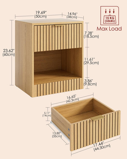 Apetaccat Bedside Table,50x38x60cm, Farmhouse Wooden Bedside Cabinet with Drawer,Kids Bedside Table Nightstand for Bedroom,Living Room,Office,Oak