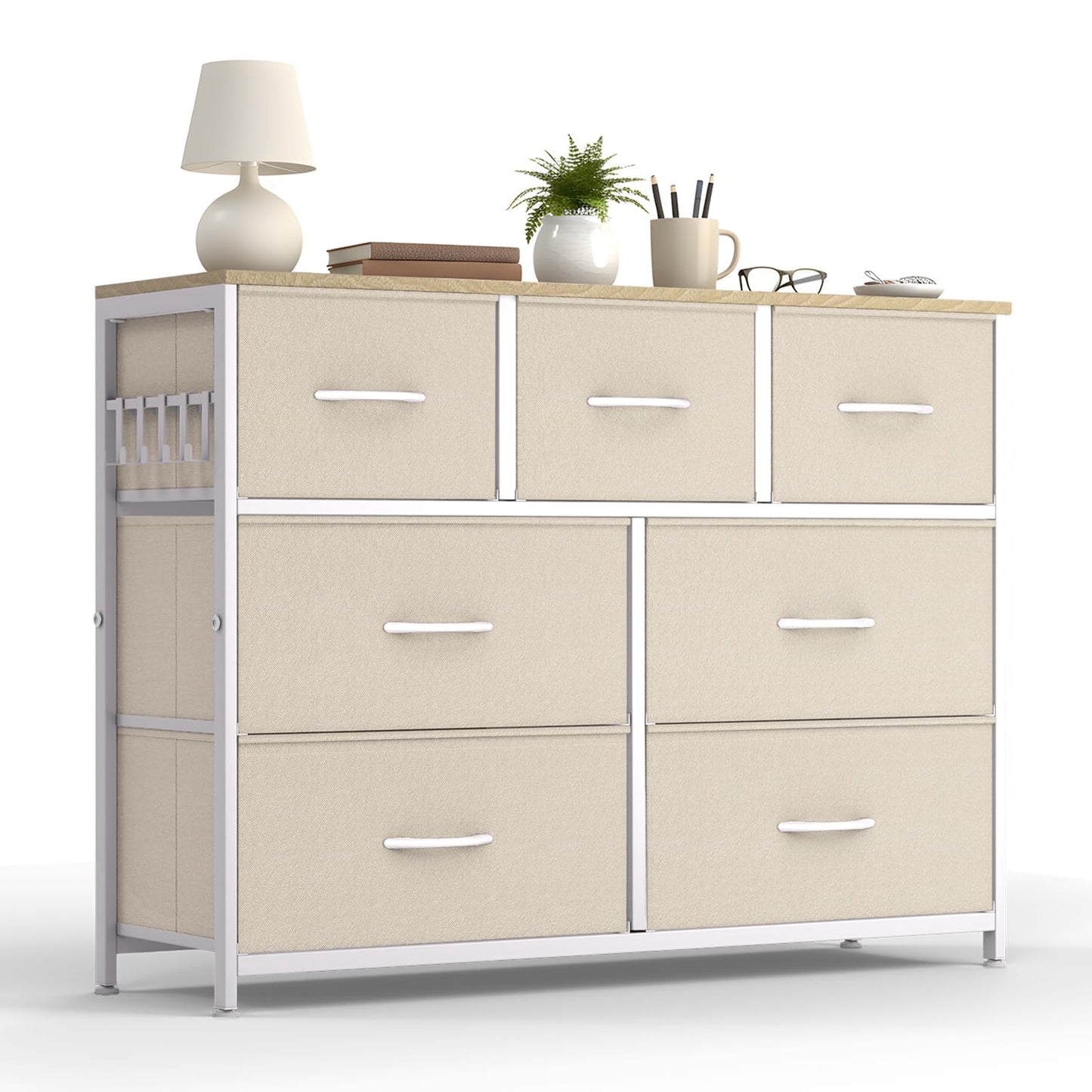 MAXLEAD Fabric Chest of Drawer with 7 Drawers, Home Storage Cabinet with Metal Frame & Wood Top, Large Capacity Dresser for Bedroom, Living Room