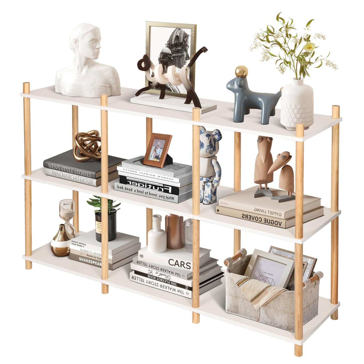 YGYQZ Bookcase, White Bookshelf 6 Cube Storage Unit, Display Unit Low Bookshelf Wide Open Shelves for Living Room