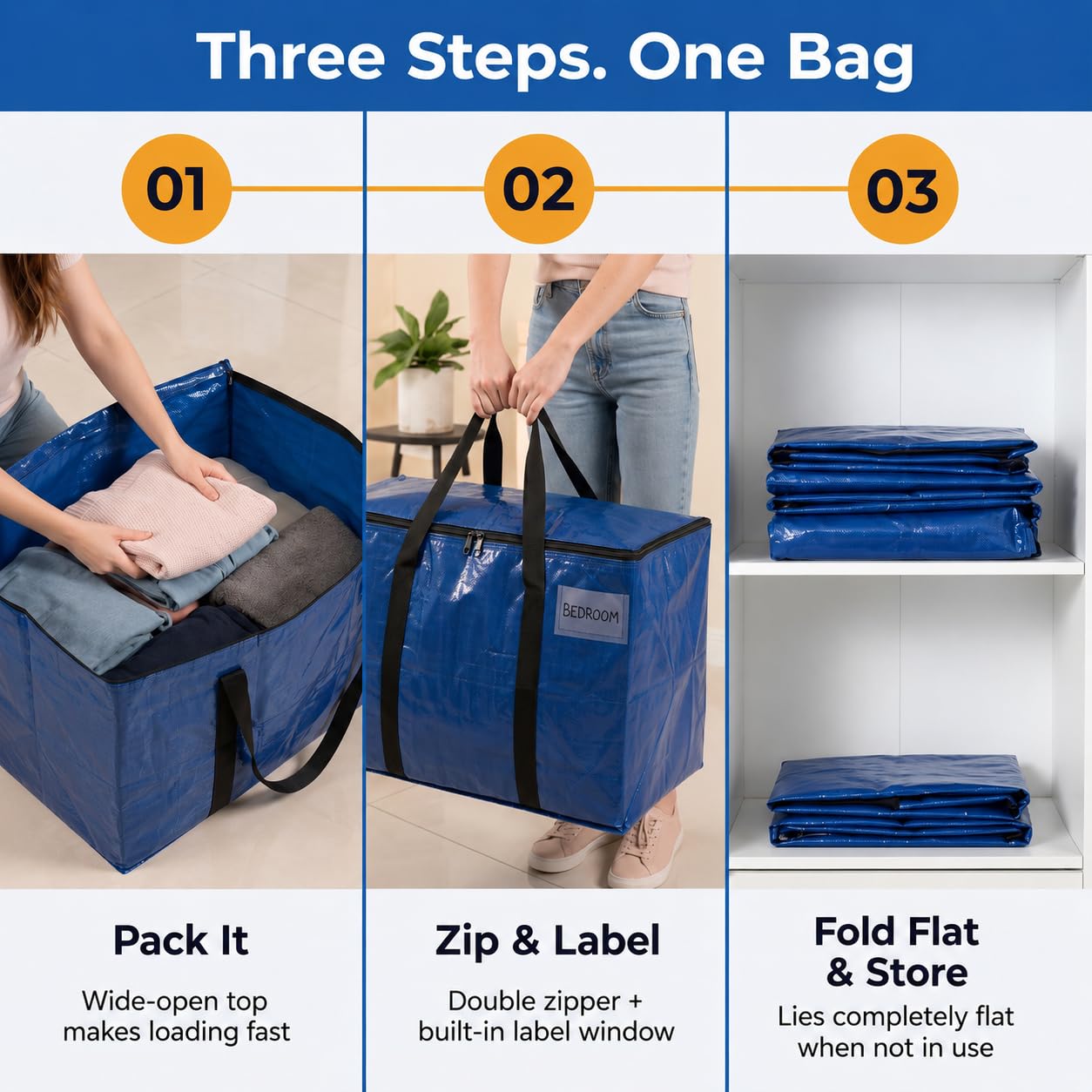 ClearSpace Heavy Duty Moving Bags or Storage Bins with Lids, Blue, 6 Pack