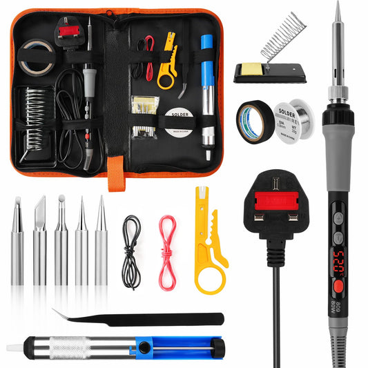 flintronic Soldering Iron Kit, 80W LCD Adjustable Temperature 180-520?C Welding Tools, 15 in 1 Digital Portable Soldering Iron with 5 Solder Tips,