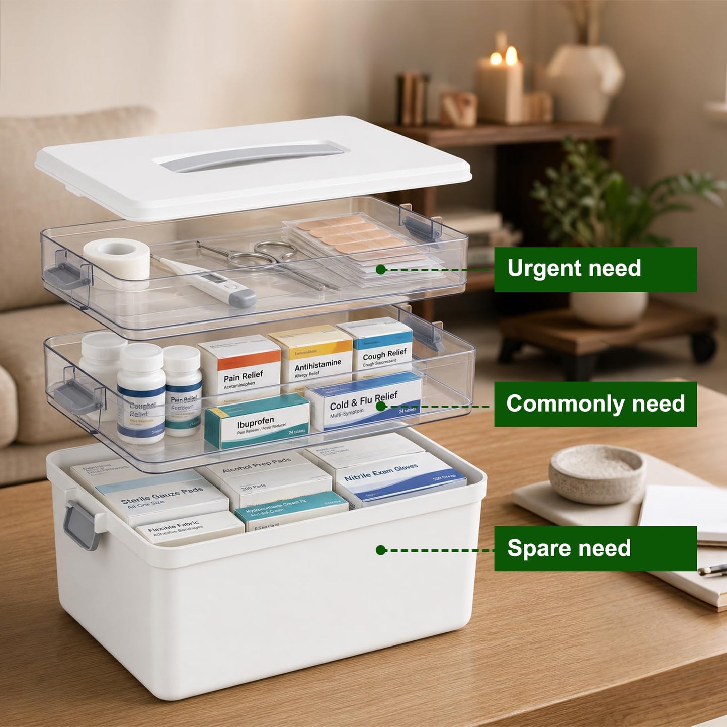 Stidyzo Medicine Storage Box, 3 Layer Medical Organiser Box