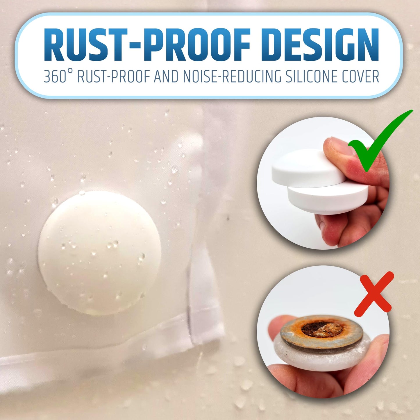 Powerful Anti-Billowing Magnetic Shower Curtain Weights for Splash-Free Bath Experience - 360° Silicone Wrapped - Will Never Rust