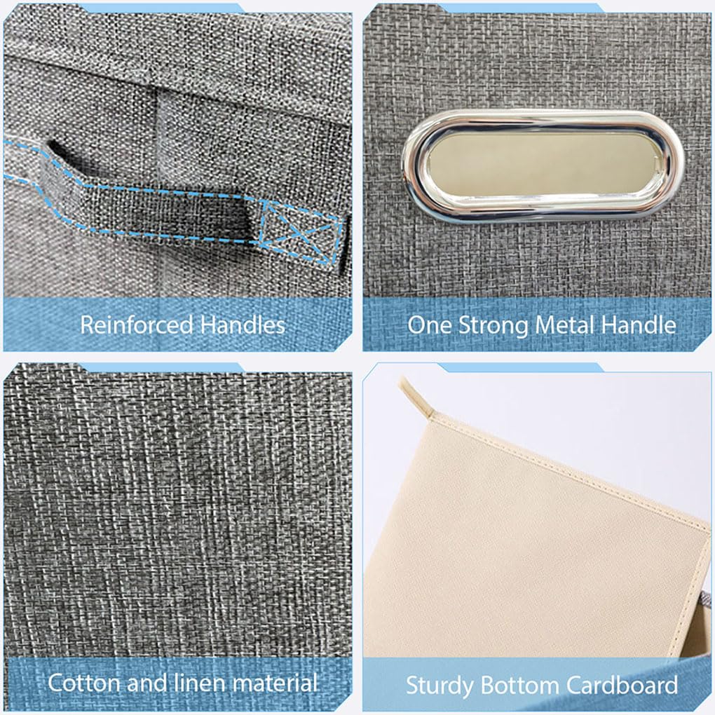 TempFoo Storage Boxes with Lids Fabric, 3pc 38 L Collapsible Grey Large